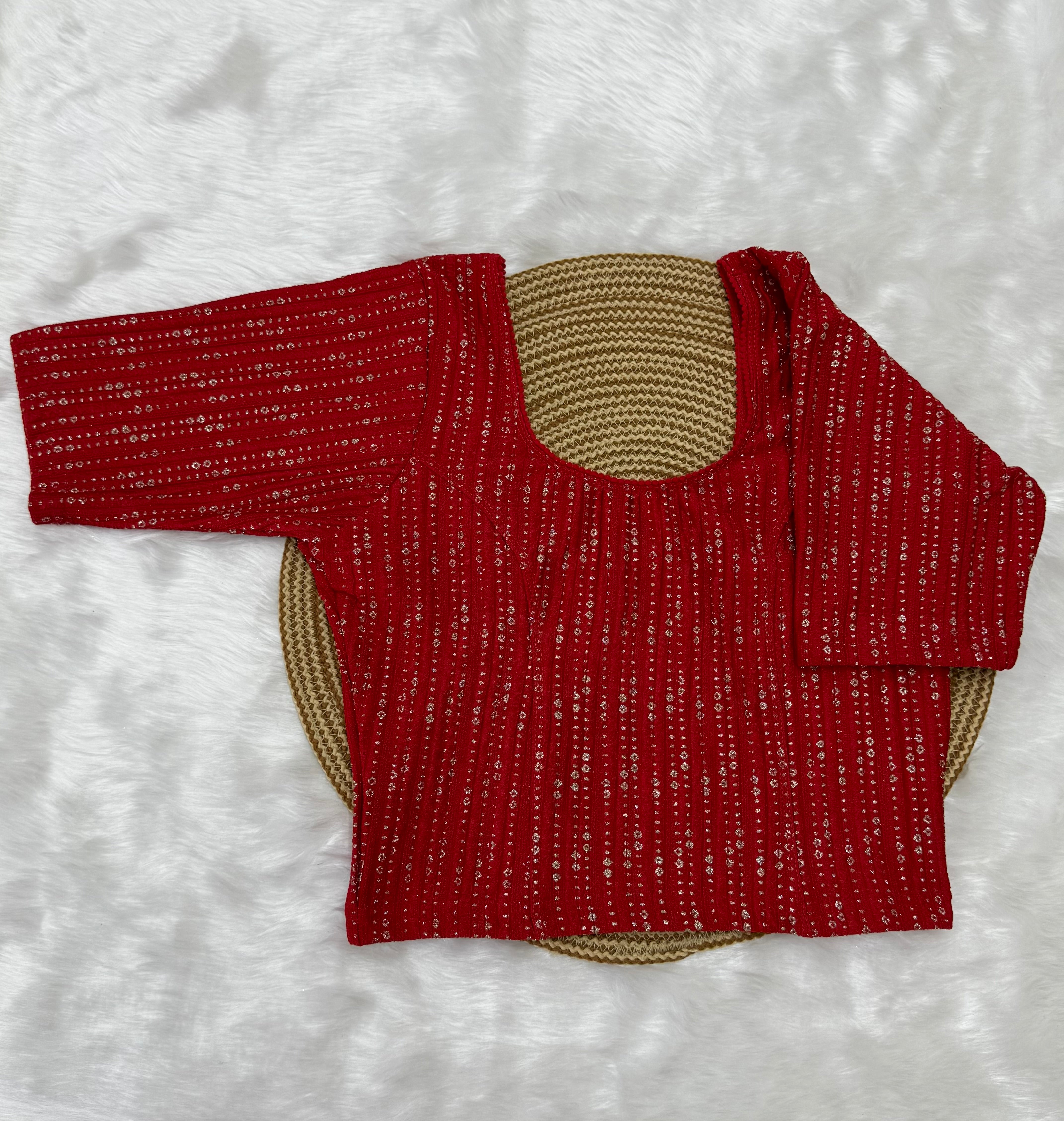 FANCY ELBOW SLEEVE STRETCHABLE BLOUSE