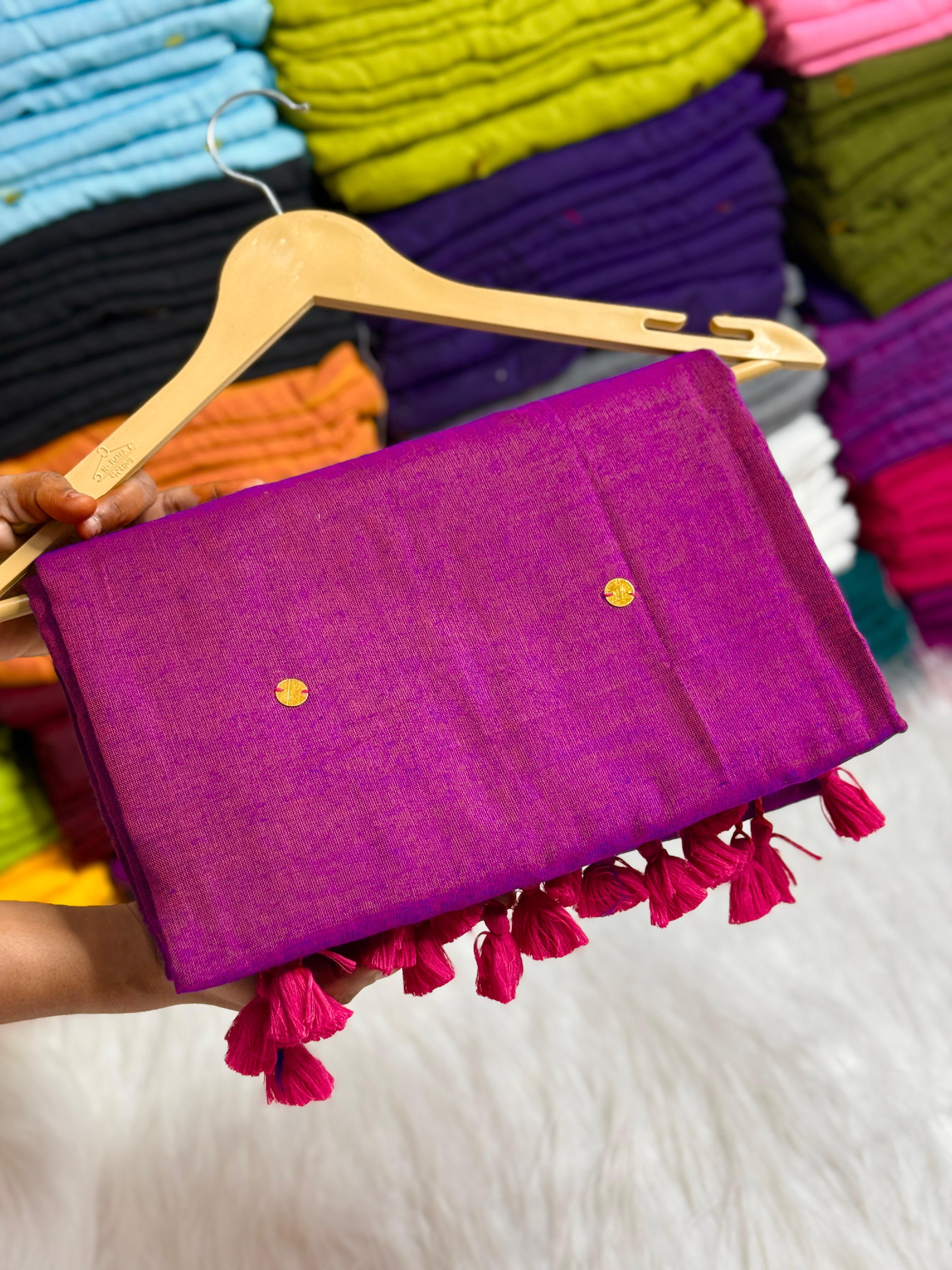 PURE KHADI MIRROR WORK COTTON SAREES - VIOLET