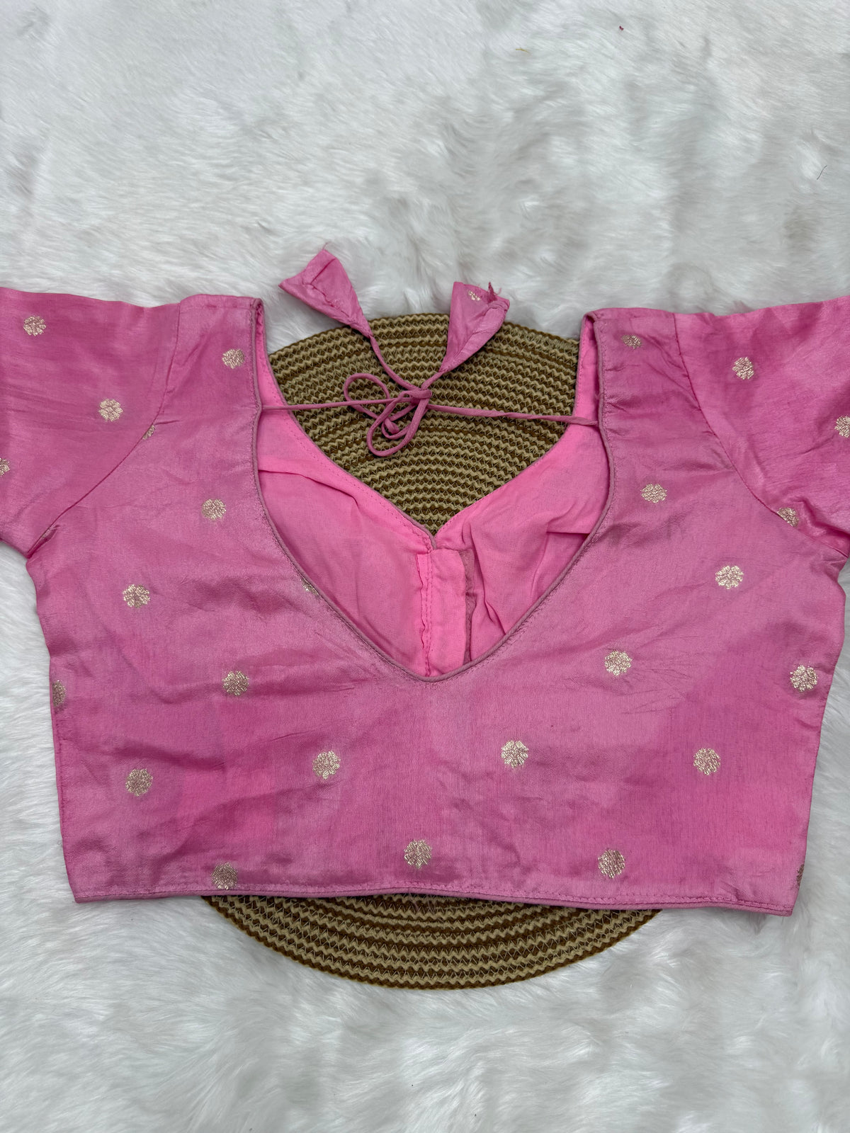 DESIGNER BUTTA WORK READYMADE BLOUSE - TAFFY PINK