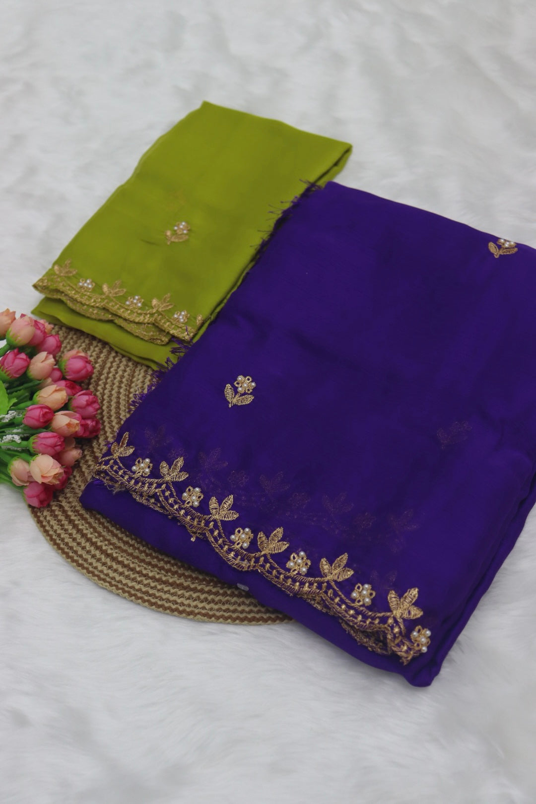 DESIGNER GEORGETTE SAREE WITH  A BLOUSE PIECE - ROYAL PURPLE