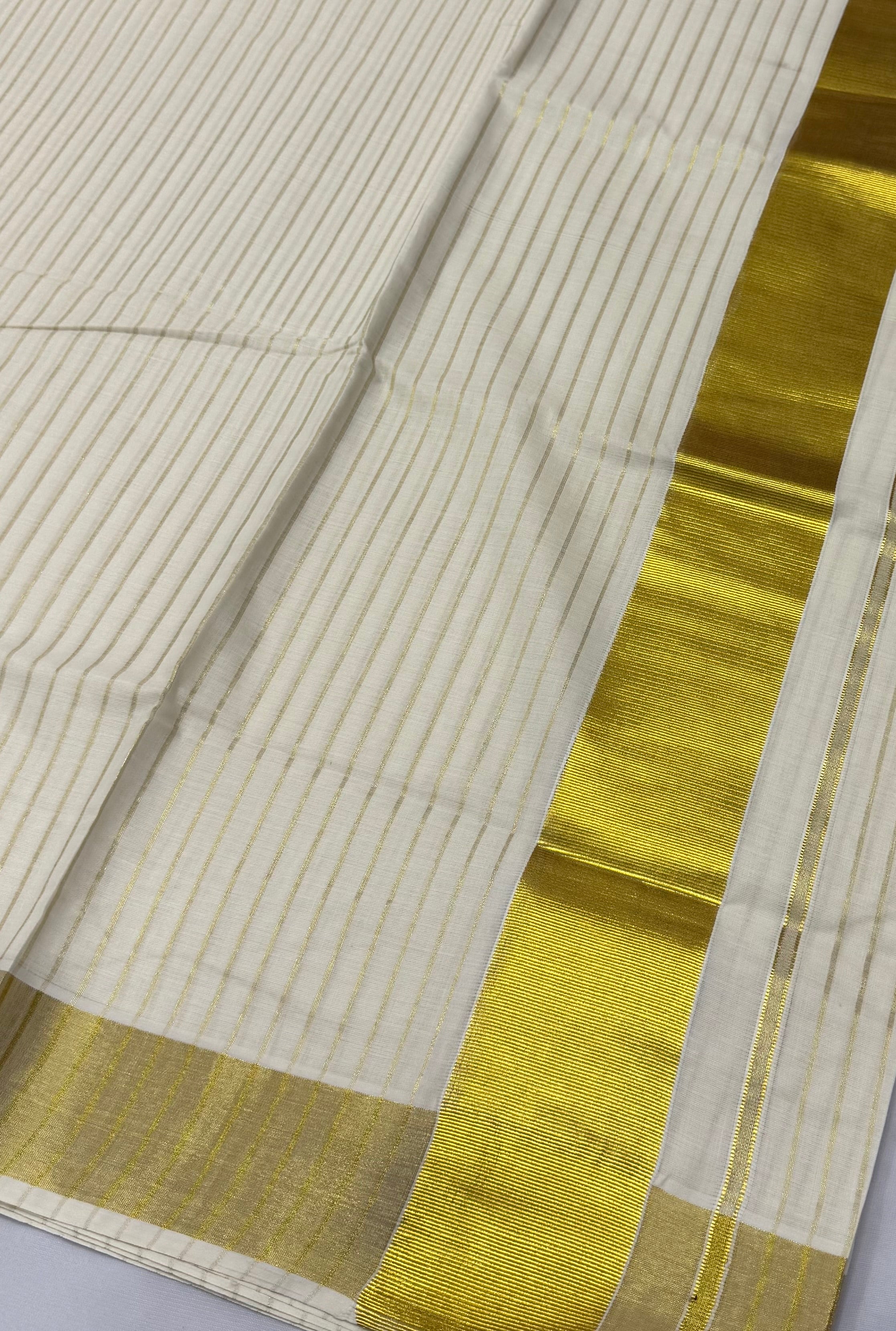 KERALA STRIPES  KASAVU TISSUE SAREE - (GOLD,OFF WHITE)