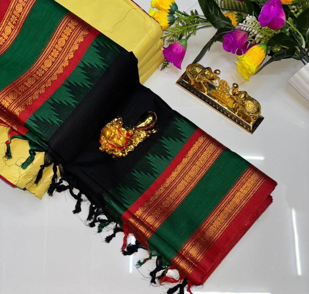 PURE KANCHI COTTON SAREES - NAVY BLUE