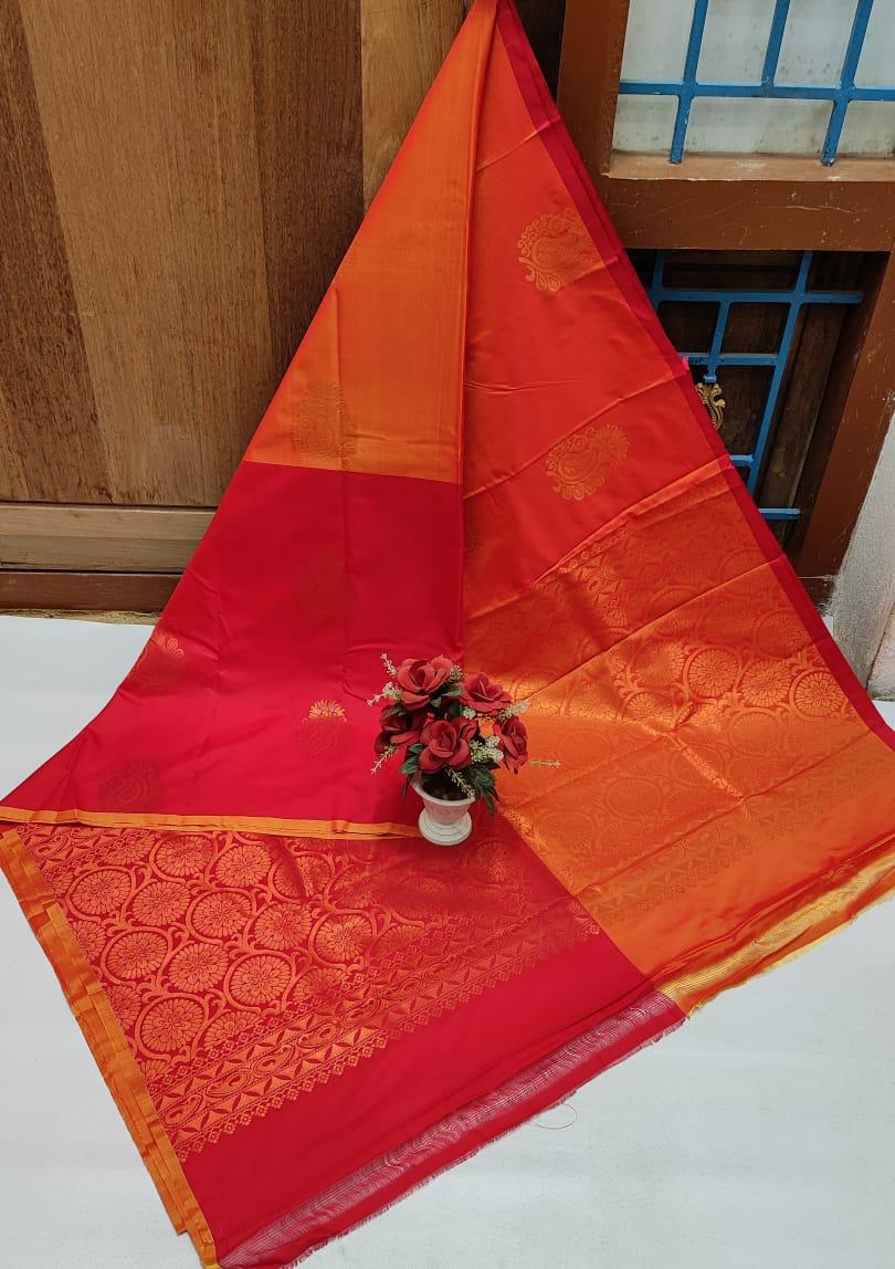 KANCHIPRAM SOFT SILK SAREES - RED & ORANGE