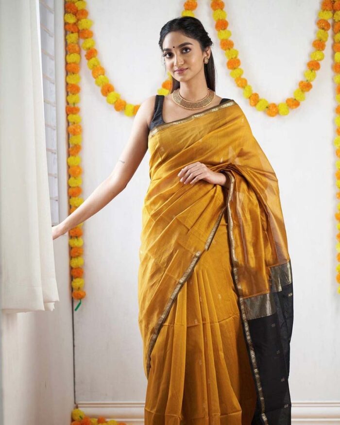 MAHESHWARI COTTON SILK SAREE - GOLDEN YELLOW