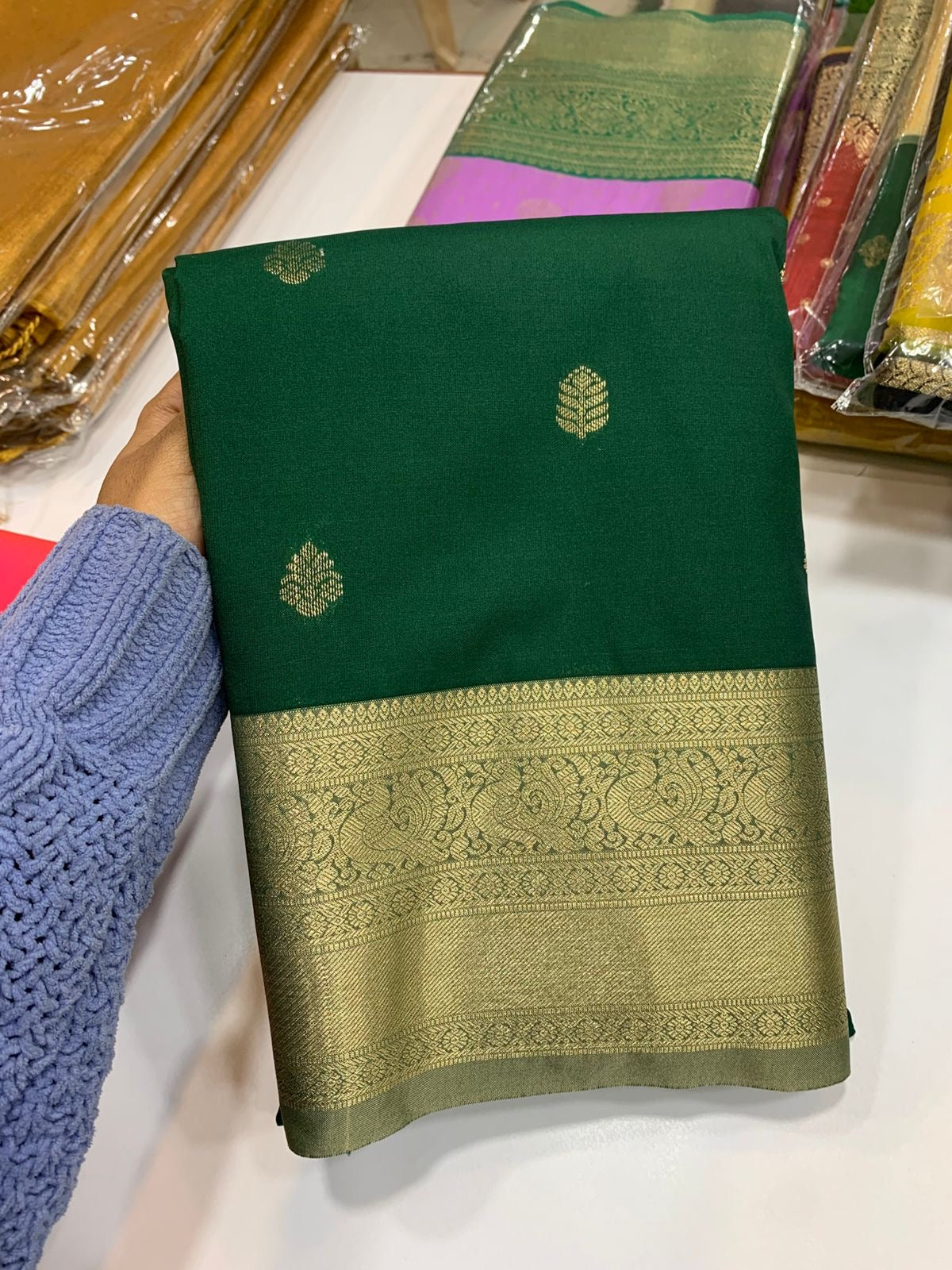 PREMIUM SEMI KANCHI SILK SAREE - SACRAMENTO GREEN