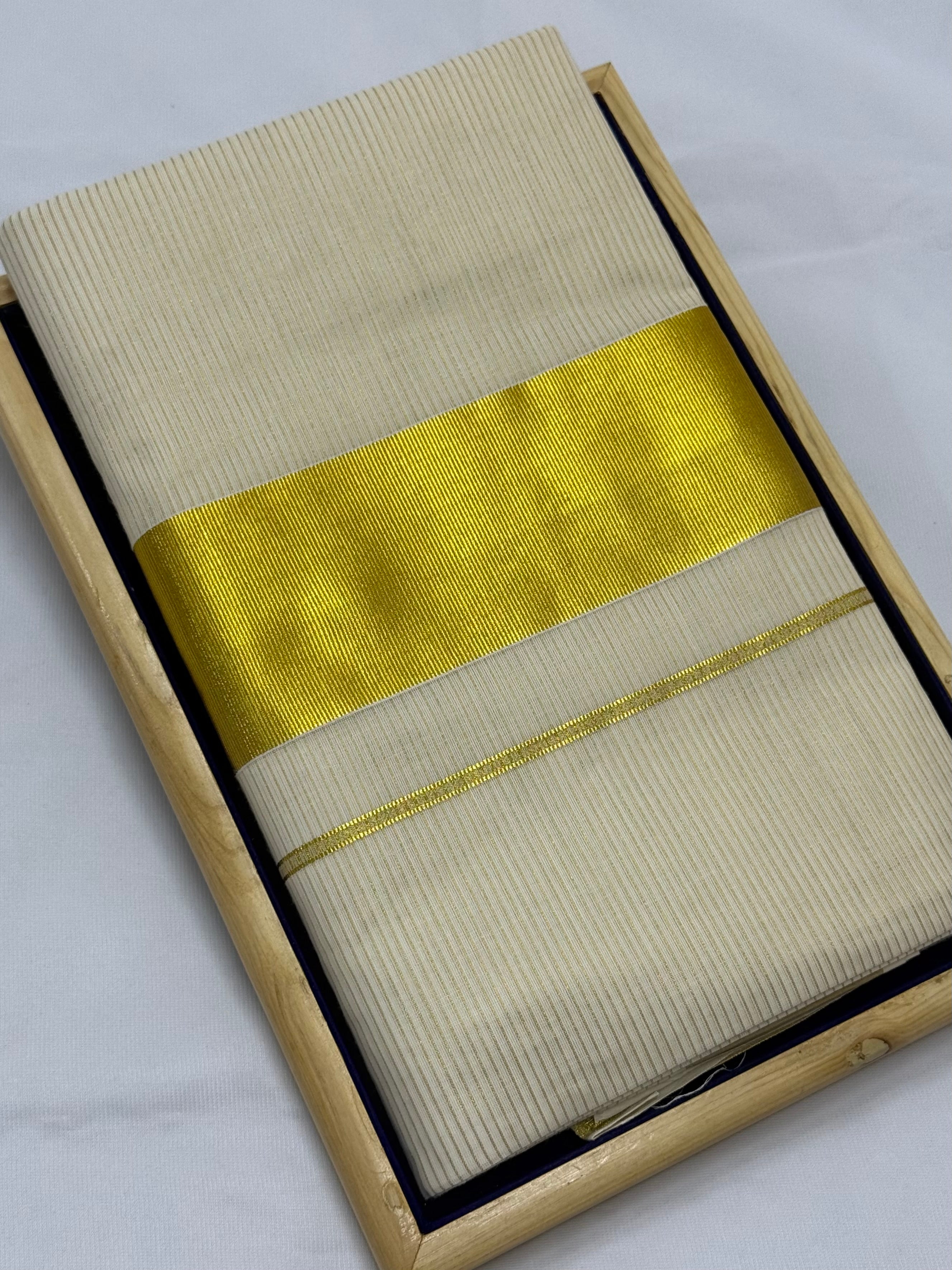 KERALA STRIPES KASAVU TISSUE SAREE - (GOLD,OFF WHITE)