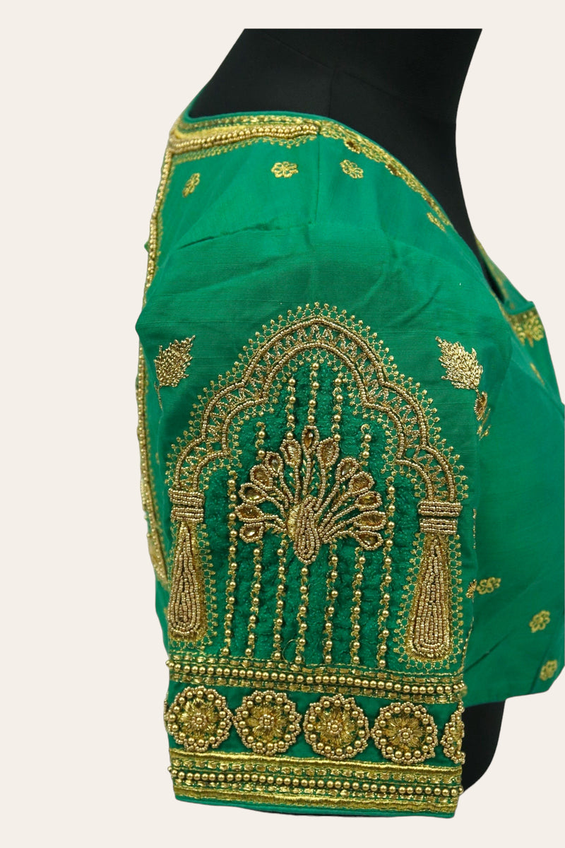 WOMEN'S READYMADE AARI MAGGAM WORK SAREE BLOUSE - PERSIAN GREEN