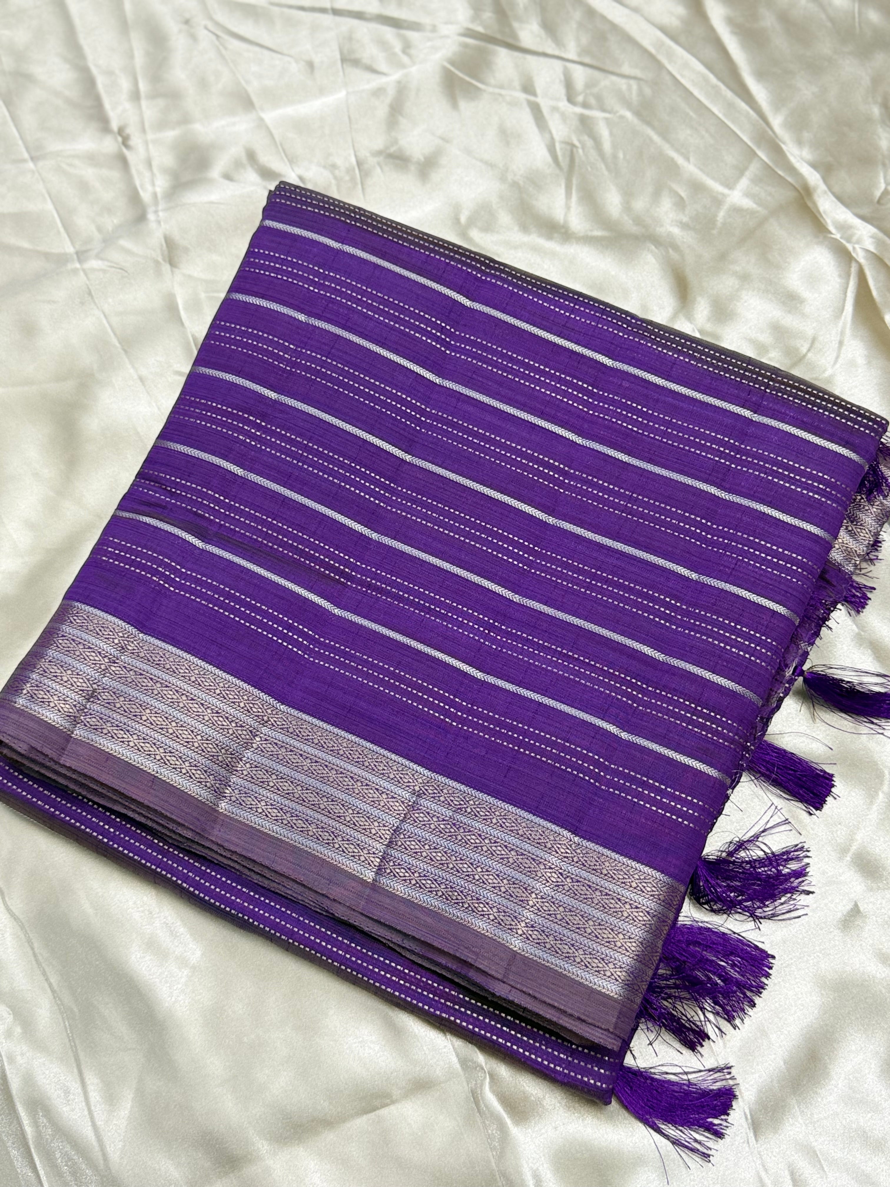 TUSSAR SILK SAREE WITH ZARI BORDER - PURPLE