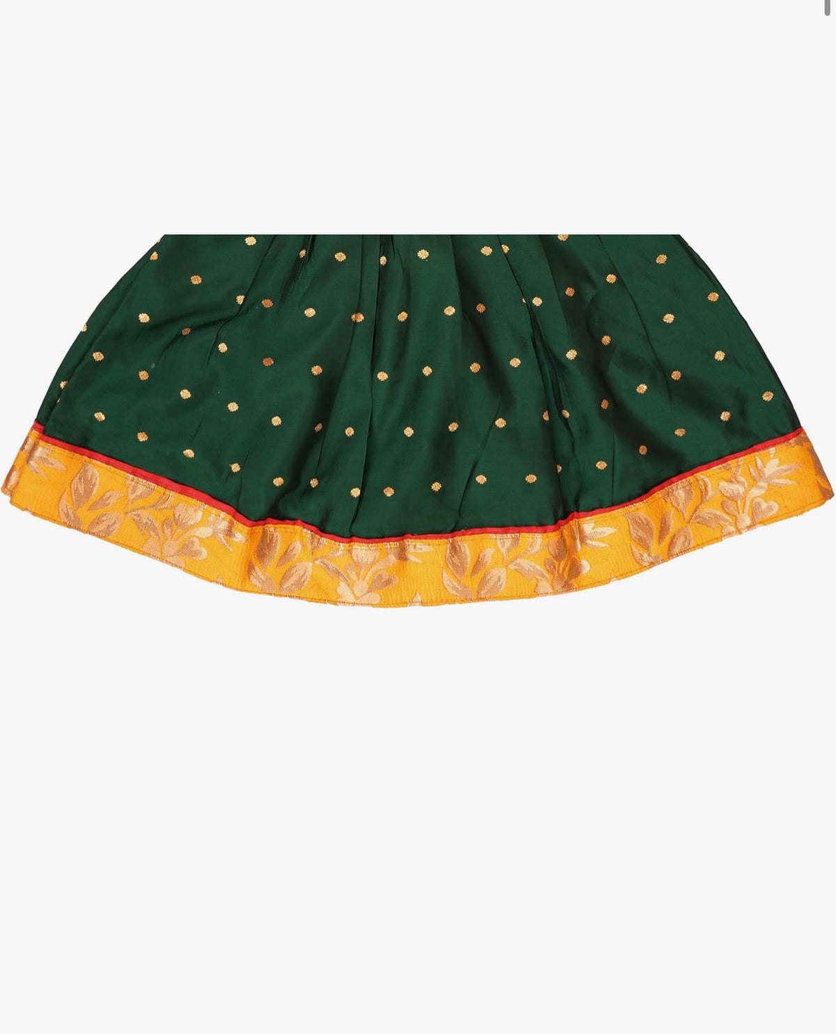 BABY GIRL KNEE LENGTH A-LINE DRESS - GREEN & YELLOW