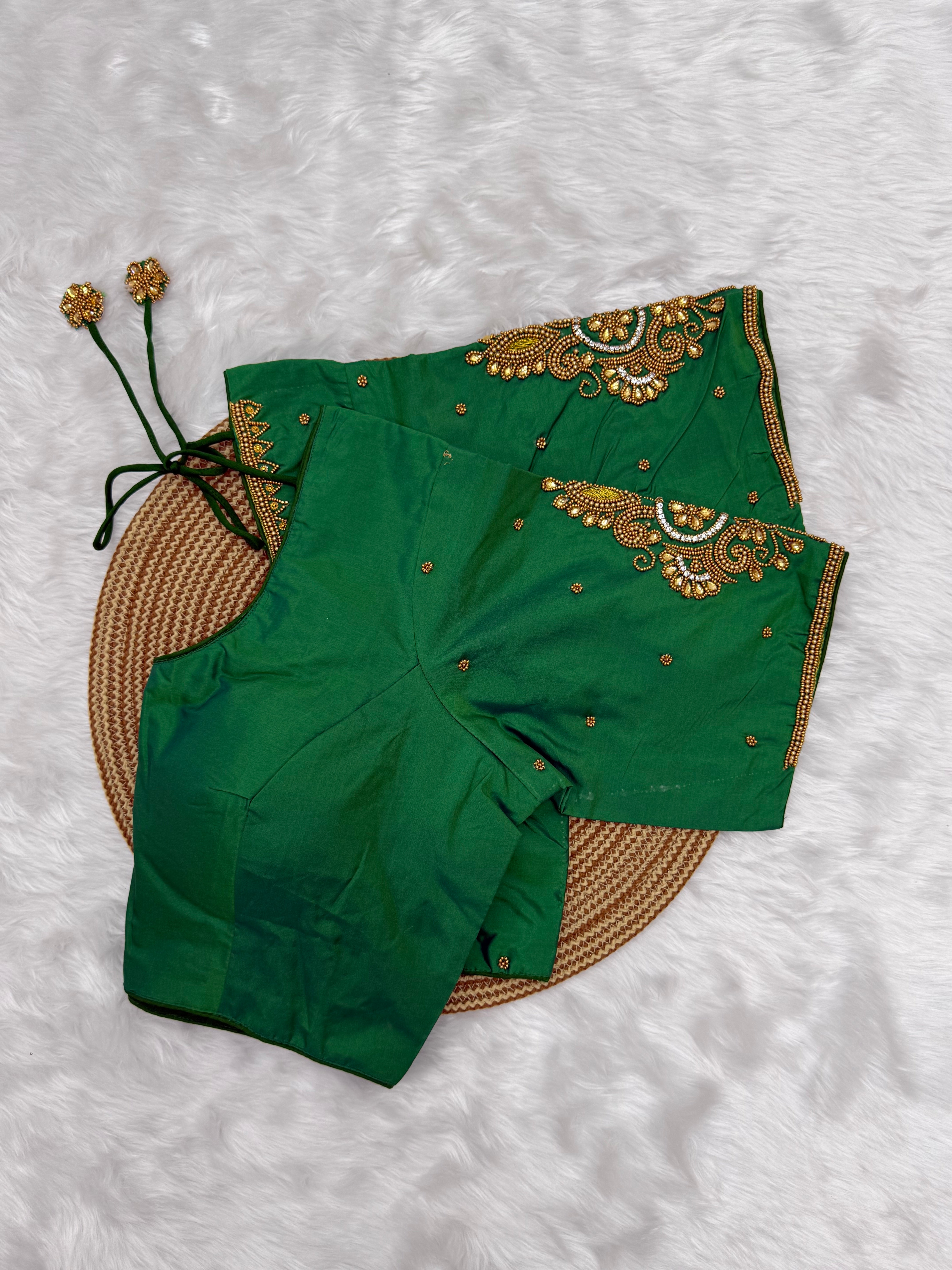 BRIDAL AARI WORK READY TO WEAR SAREE BLOUSE - GREEN