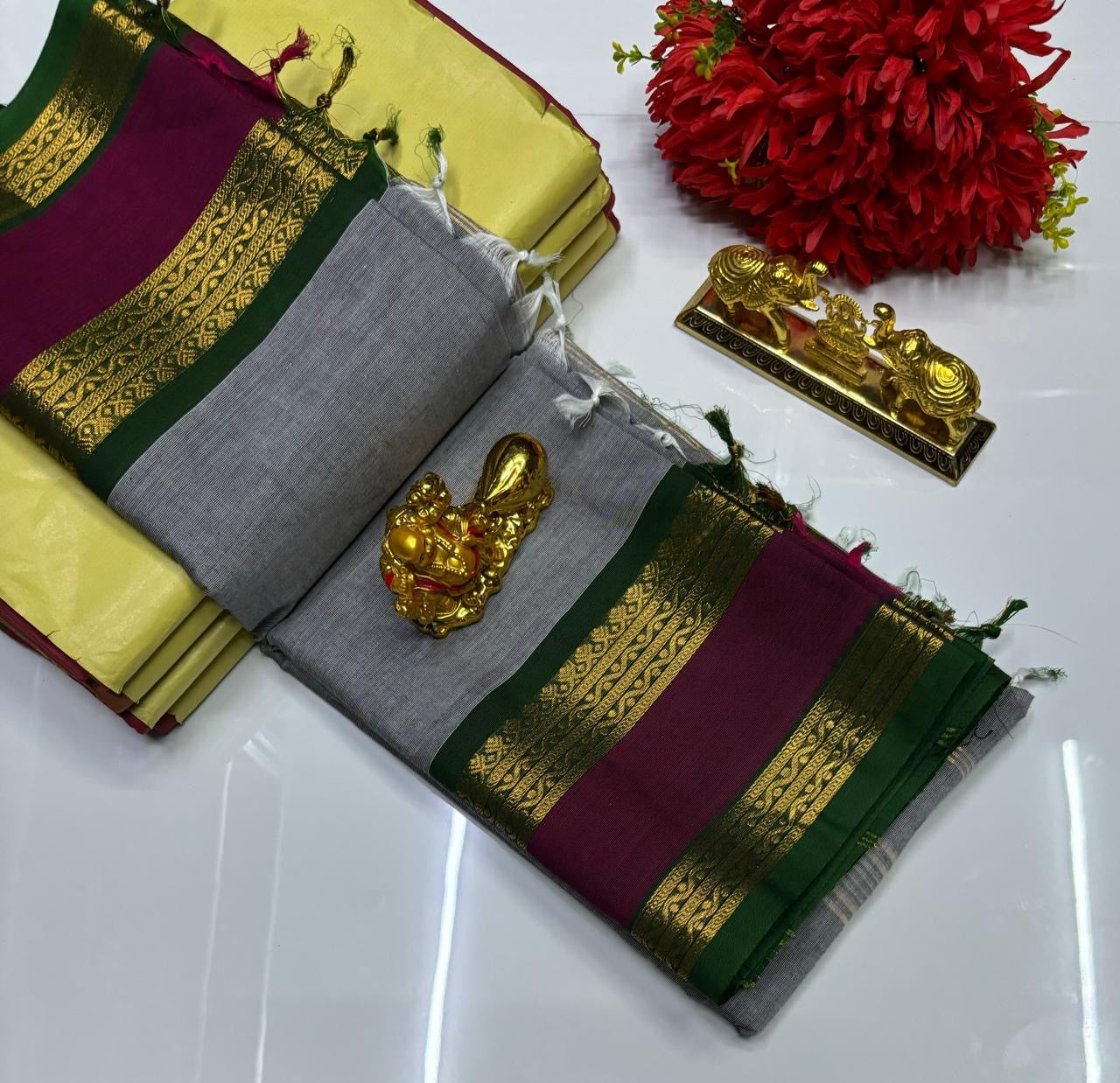 PURE KANCHI COTTON SAREES - GREY
