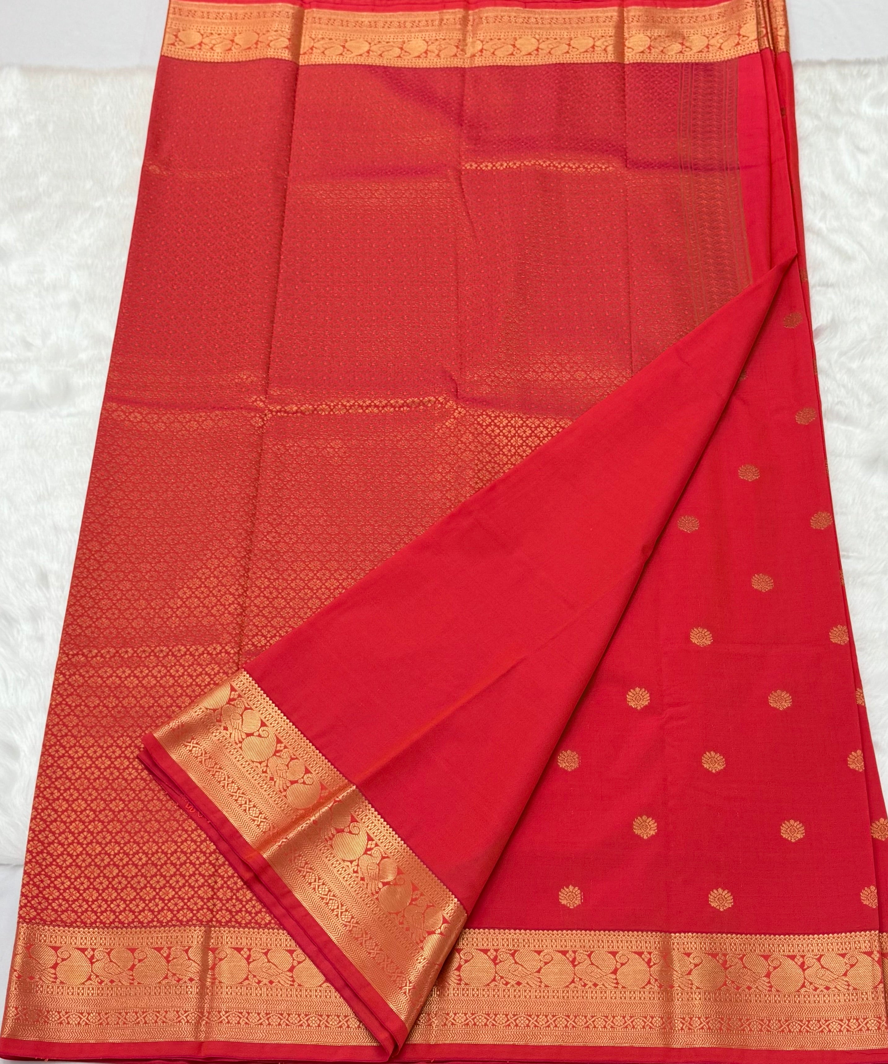 PREMIUM SEMI KANCHI SILK SAREE -SCARLET
