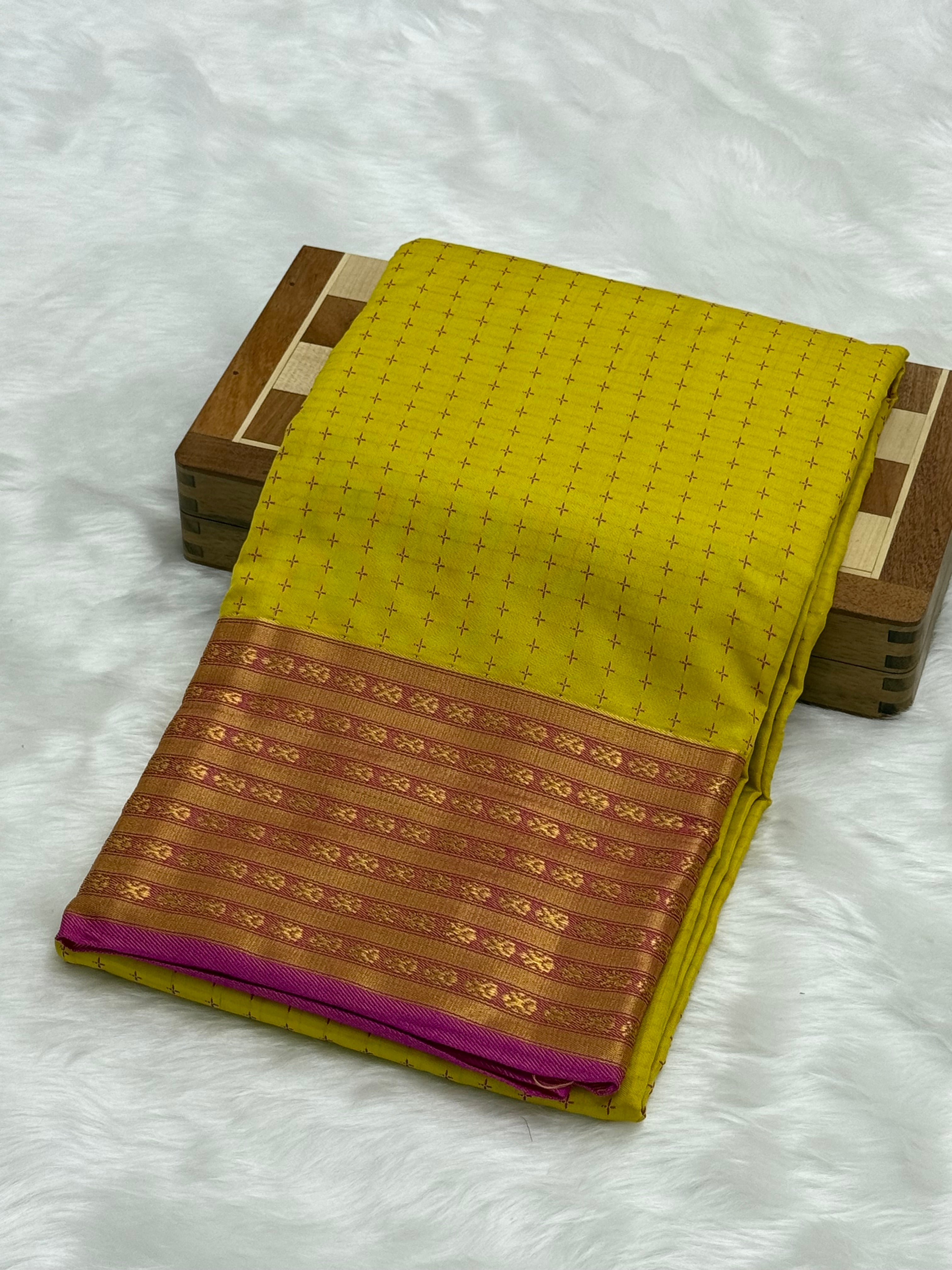 FANCY THREAD DOTED SOFT SILK SAREES - CHARTREUSE GREEN