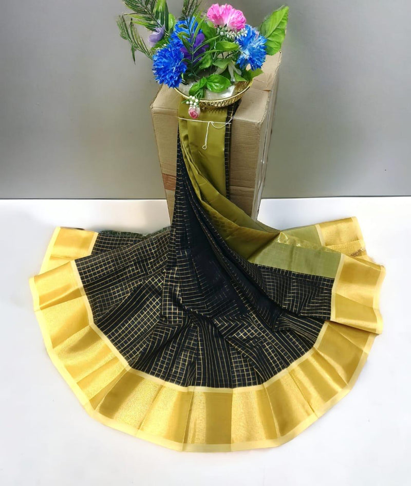 UPPADA SILK COTTON CHECKED SAREES - BLACK