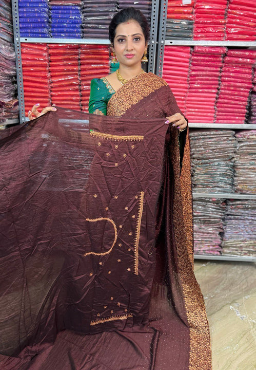 DESIGNER SAREE WITH EMBROIDERY BORDER - COFFEE BROWN