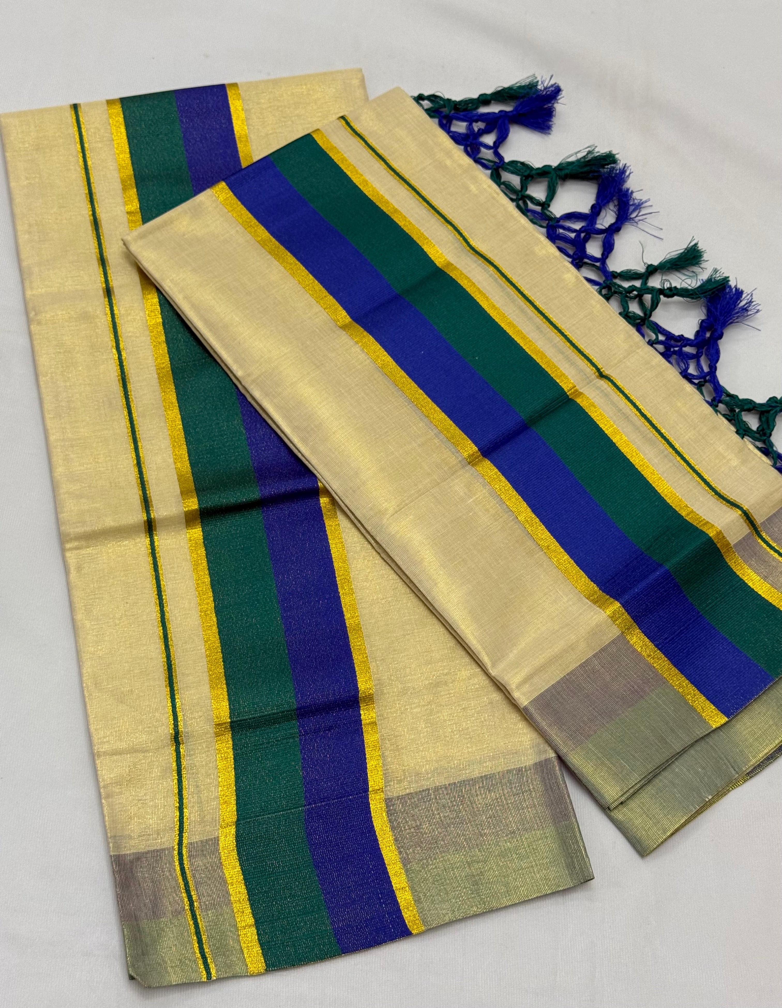 TISSUE SINGLE SET MUNDU (MUNDUM NERIYATHUM) WITH KARA BORDER - 2 X 2.80 MTRS - (CREAM,MULTI)