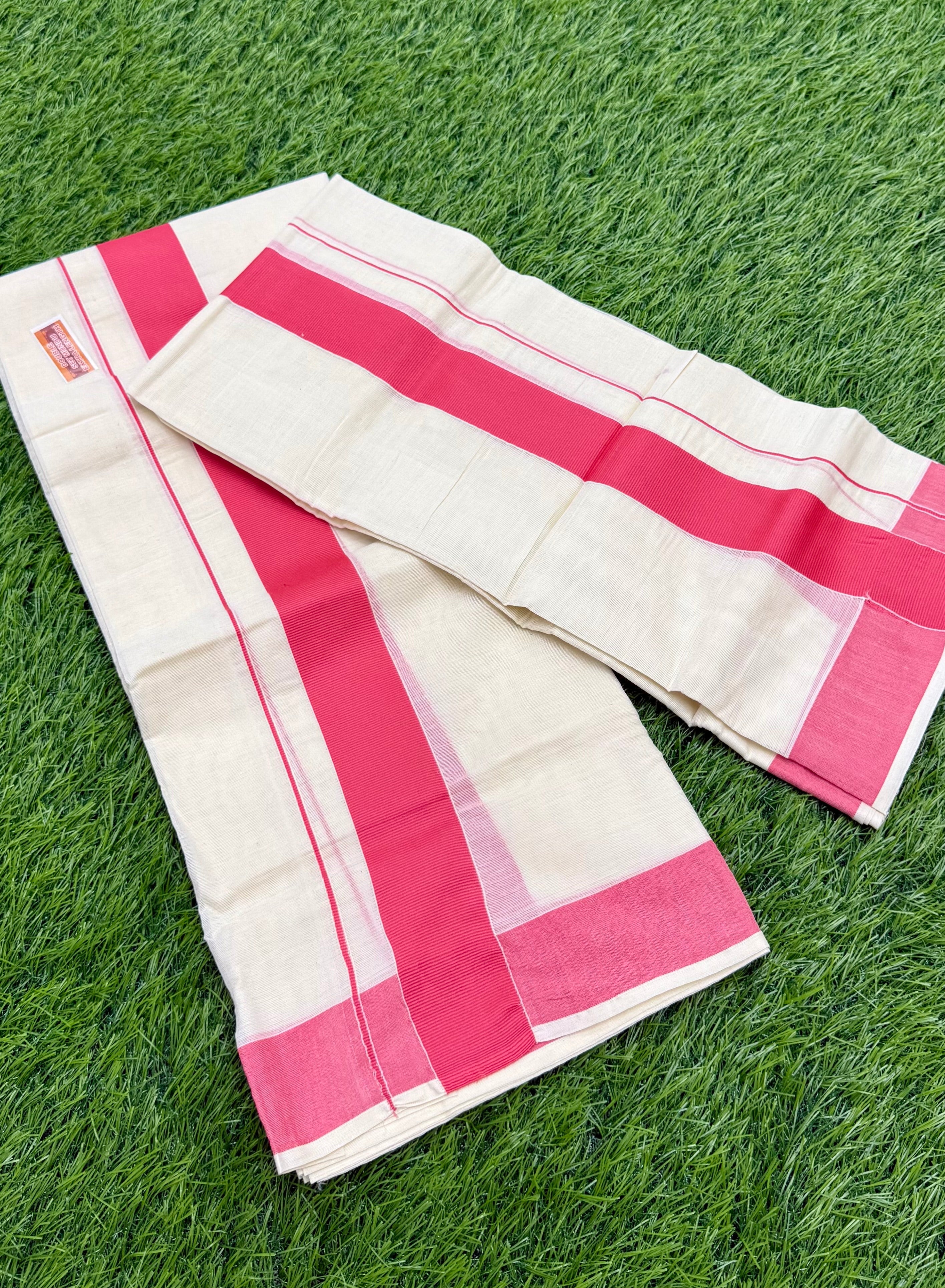 KASAVU COTTON KARA BORDER SINGLE SET MUNDU (MUNDUM NERIYATHUM) - 2 X 2.80 MTRS - PINK