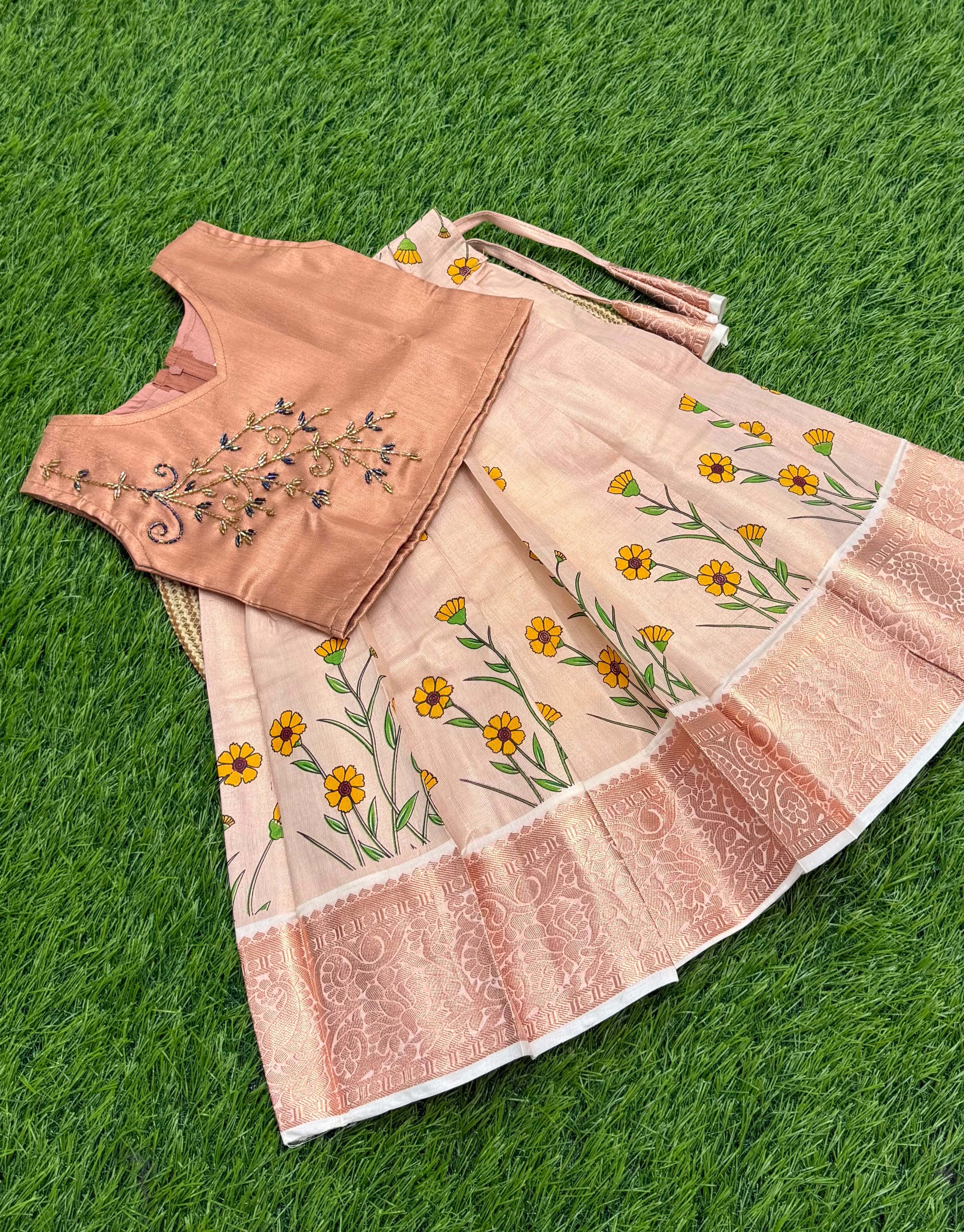 KIDS GIRL'S PATTU PAVADAI - ROSE GOLD