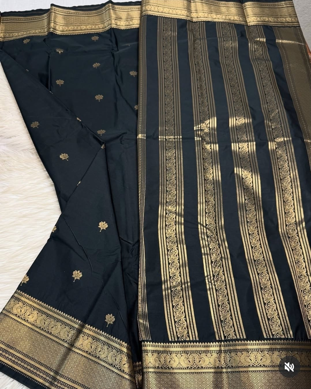 PREMIUM SEMI KANCHI SILK SAREE - BLACK