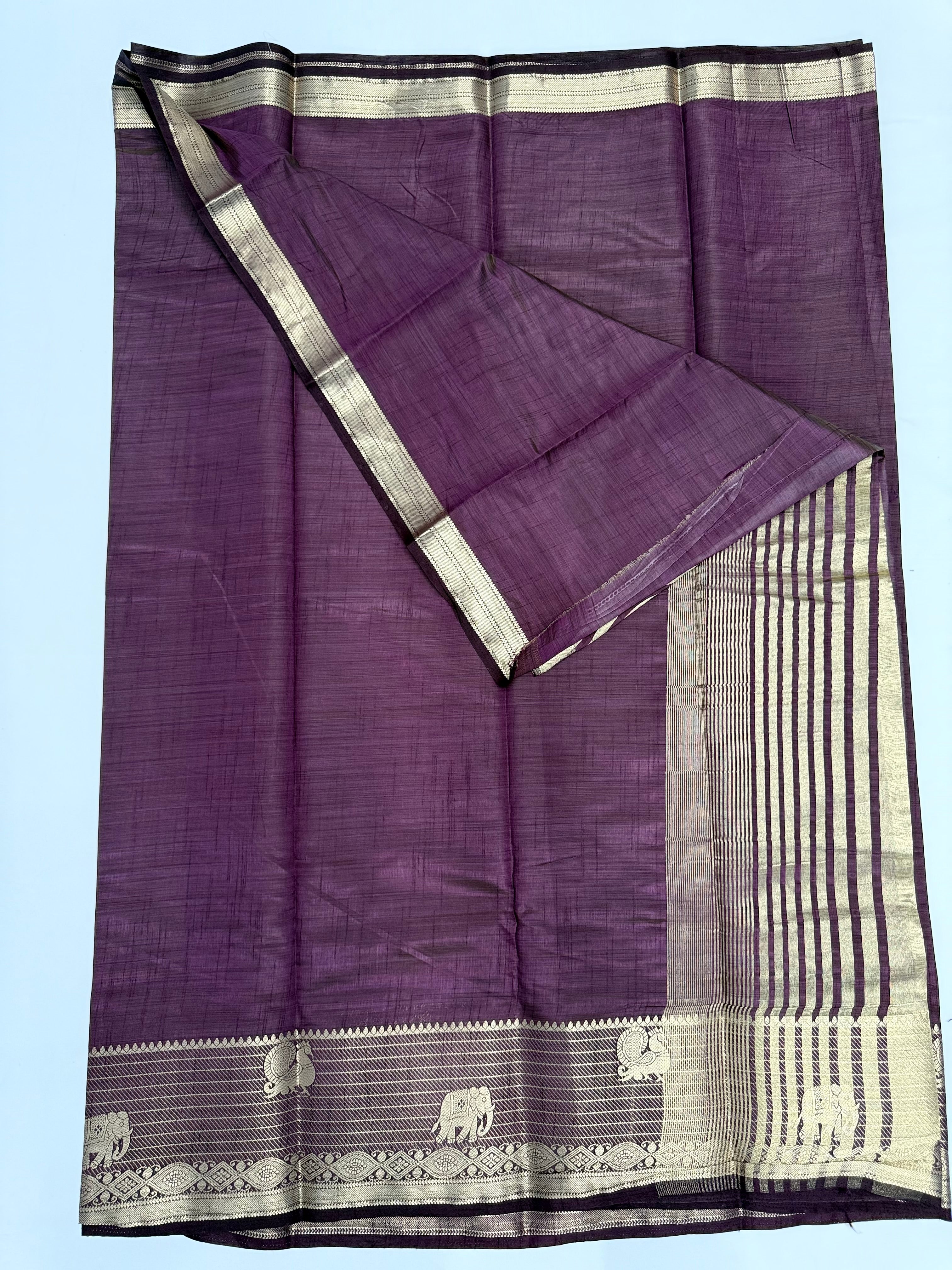 RAW SILK SAREE WITH BENTEX KALAMKARI BORDER - SANGRIA