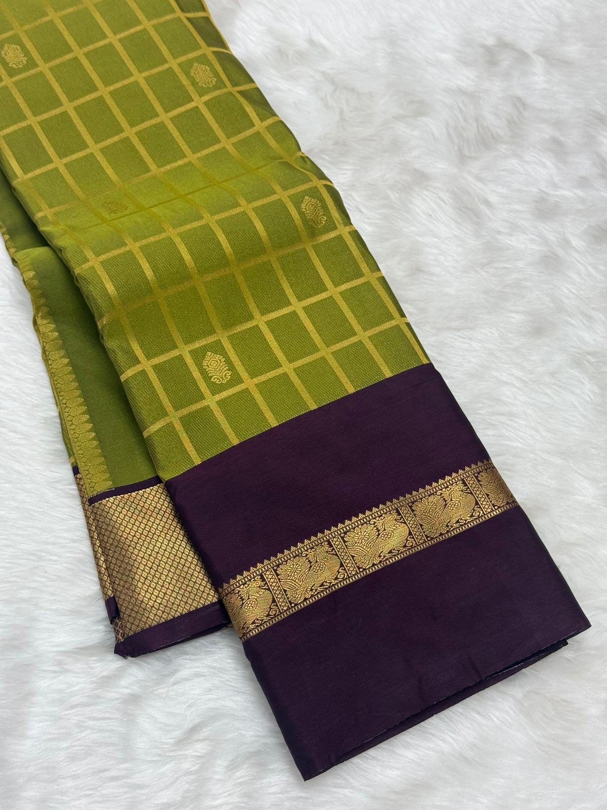 PREMIUM SEMI KANCHI SILK SAREE - OLIVE GREEN
