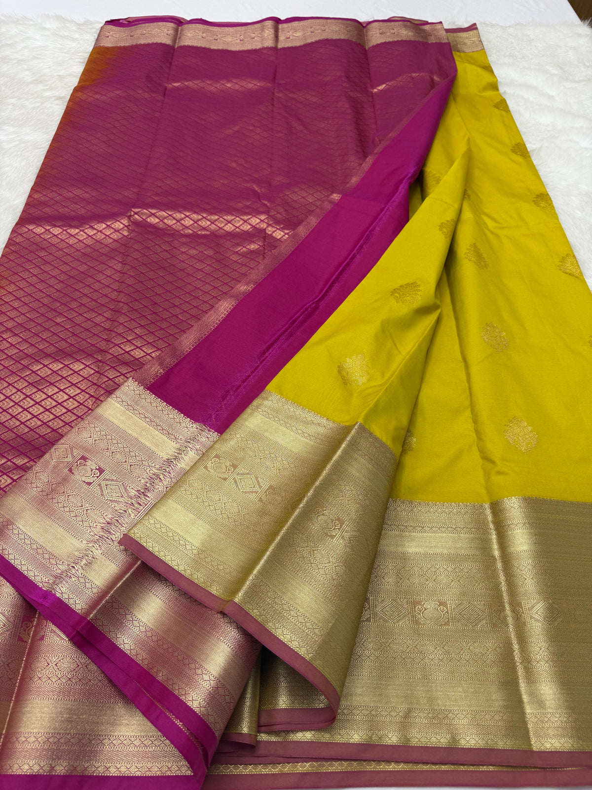 PREMIUM SEMI KANCHI SILK SAREE - LEMON YELLOW