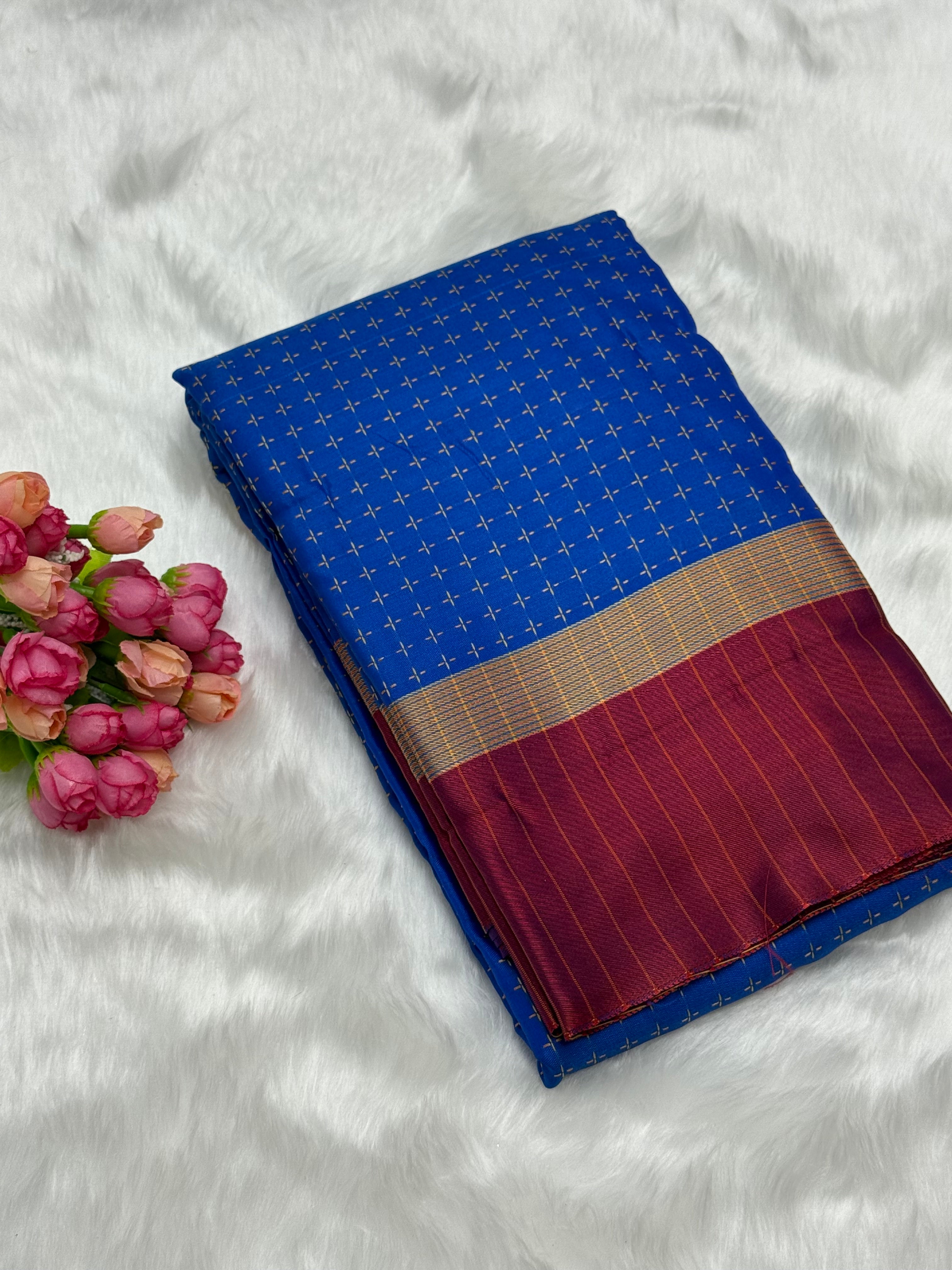FANCY THREAD DOTED SOFT SILK SAREES - ROYAL BLUE
