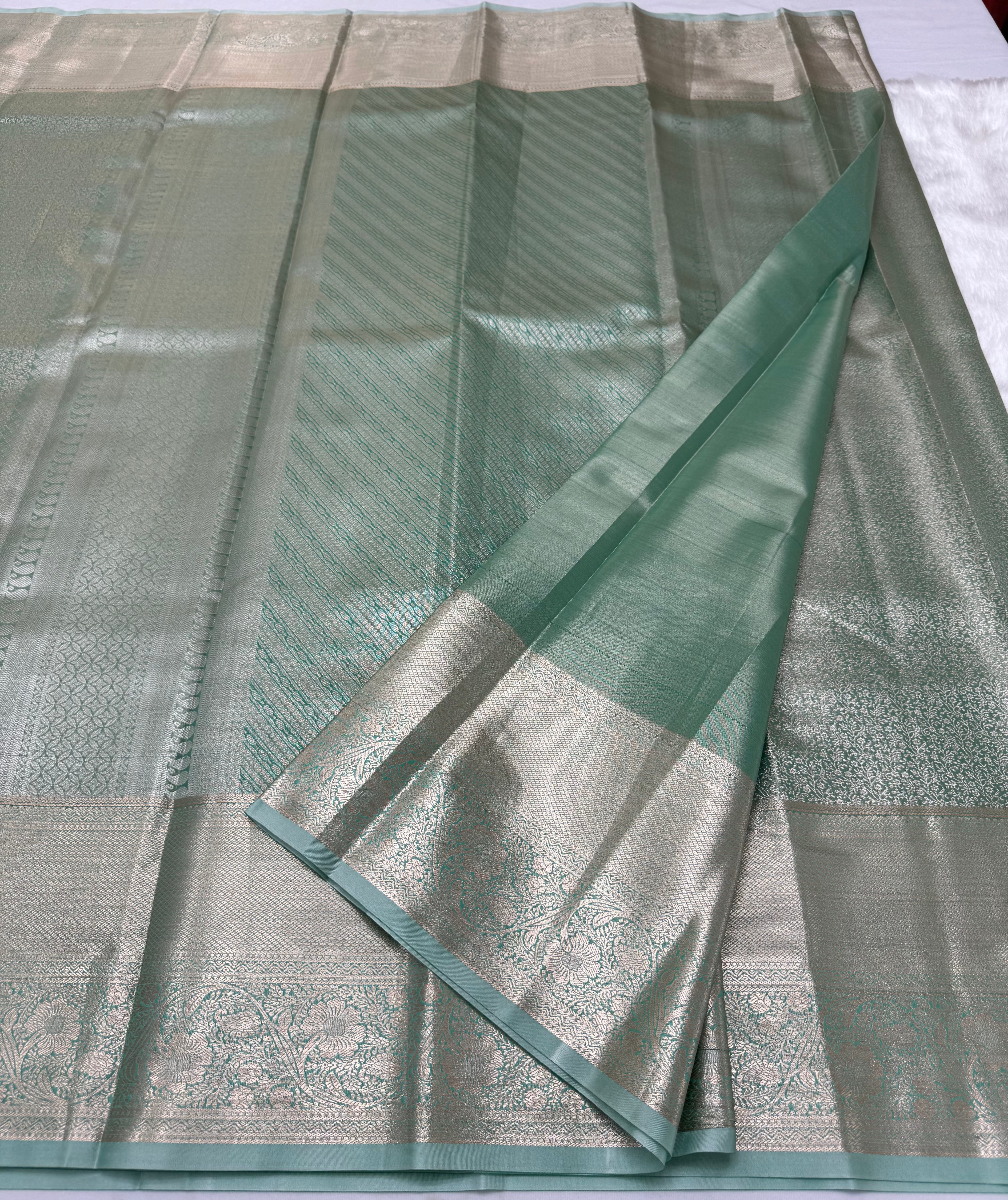 PREMIUM KANCHI TISSUE SILK SAREE - PASTEL TEAL