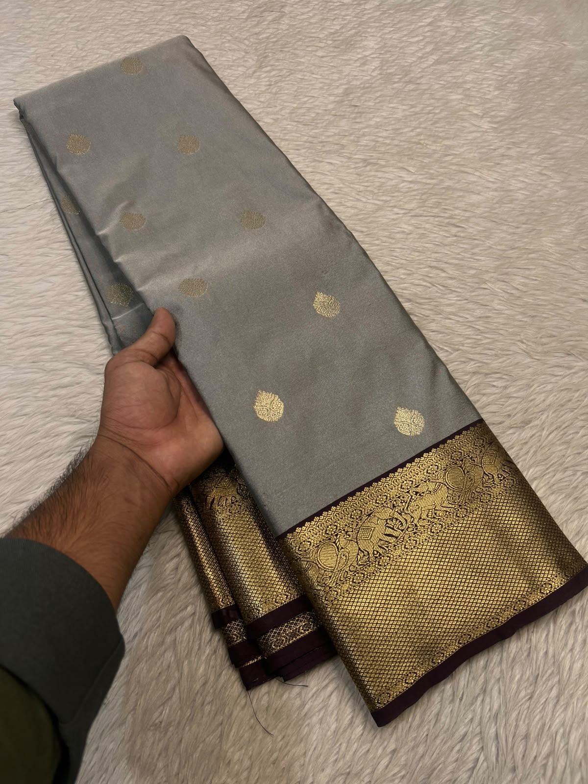 PREMIUM SEMI KANCHI SILK SAREE - ROYAL GREY