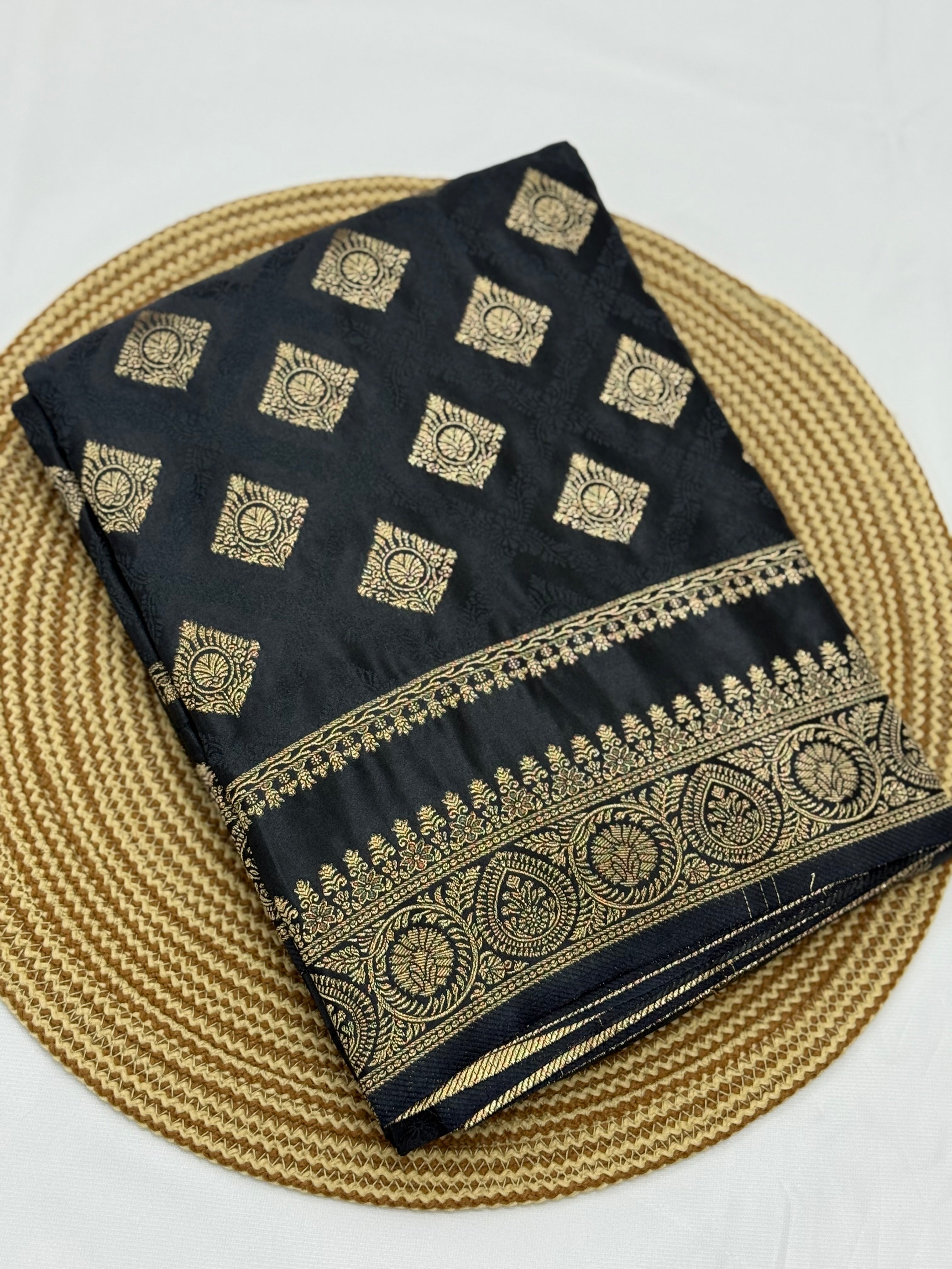 PREMIUM SATIN CREPE SILK SAREE - BLACK
