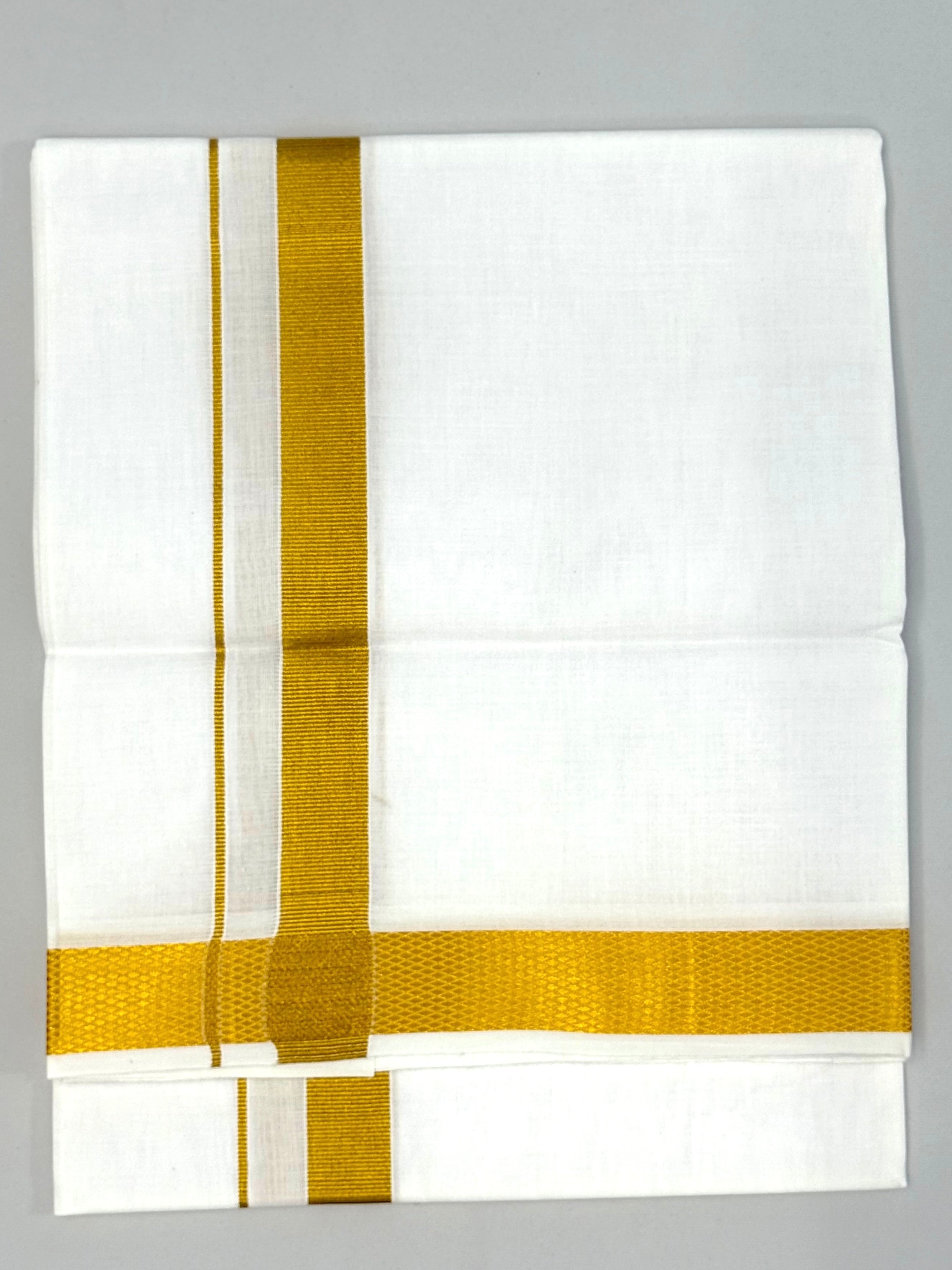 MEN'S SINGLE DHOTI WHITE WITH GOLD ZARI BORDER 1"