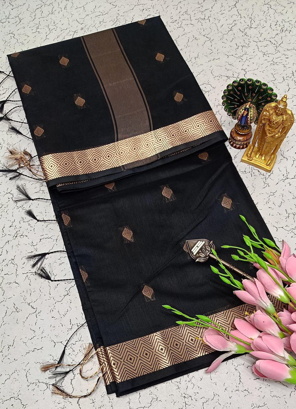 NAYANTHARA MAAM INSPIRED SILK COTON SAREE - BLACK