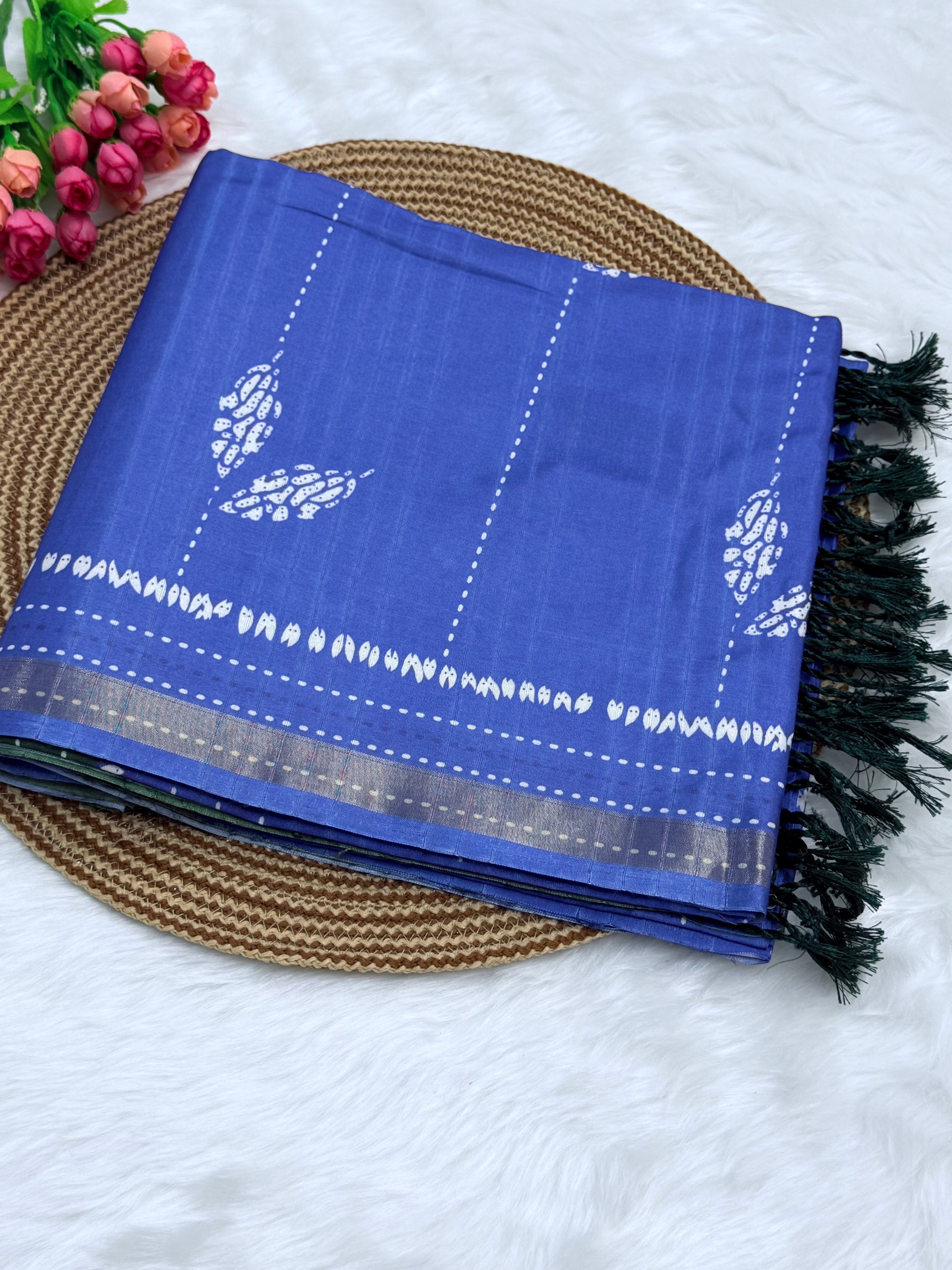 PREMIUM LINEN COTTON SILK SAREE - BLUE