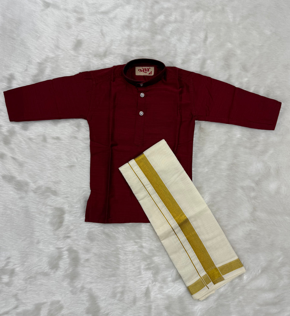 KIDS BOYS VELCRO DHOTI & KURTA COMBO SET - MAROON