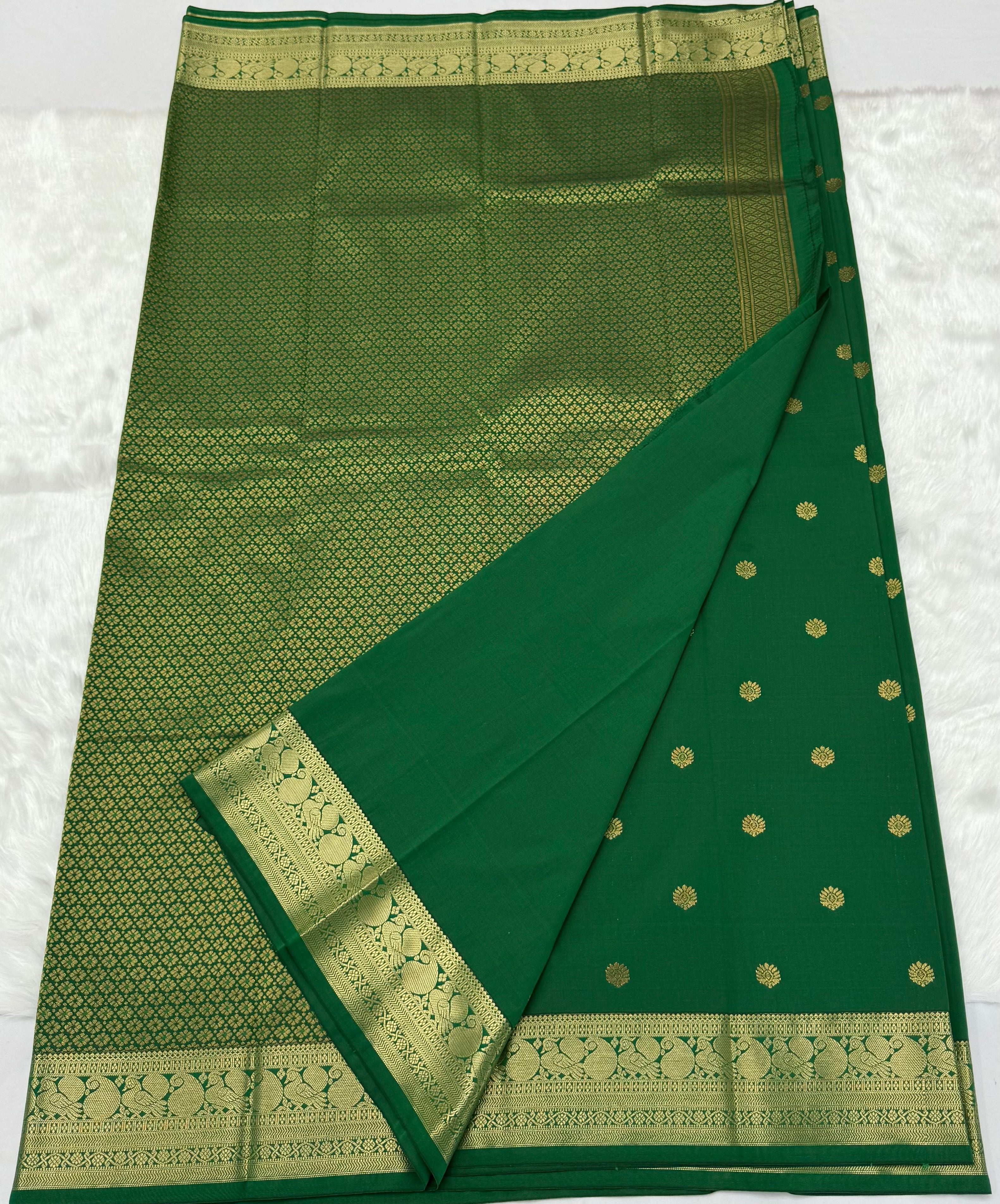 PREMIUM SEMI KANCHI SILK SAREE - PINE GREEN