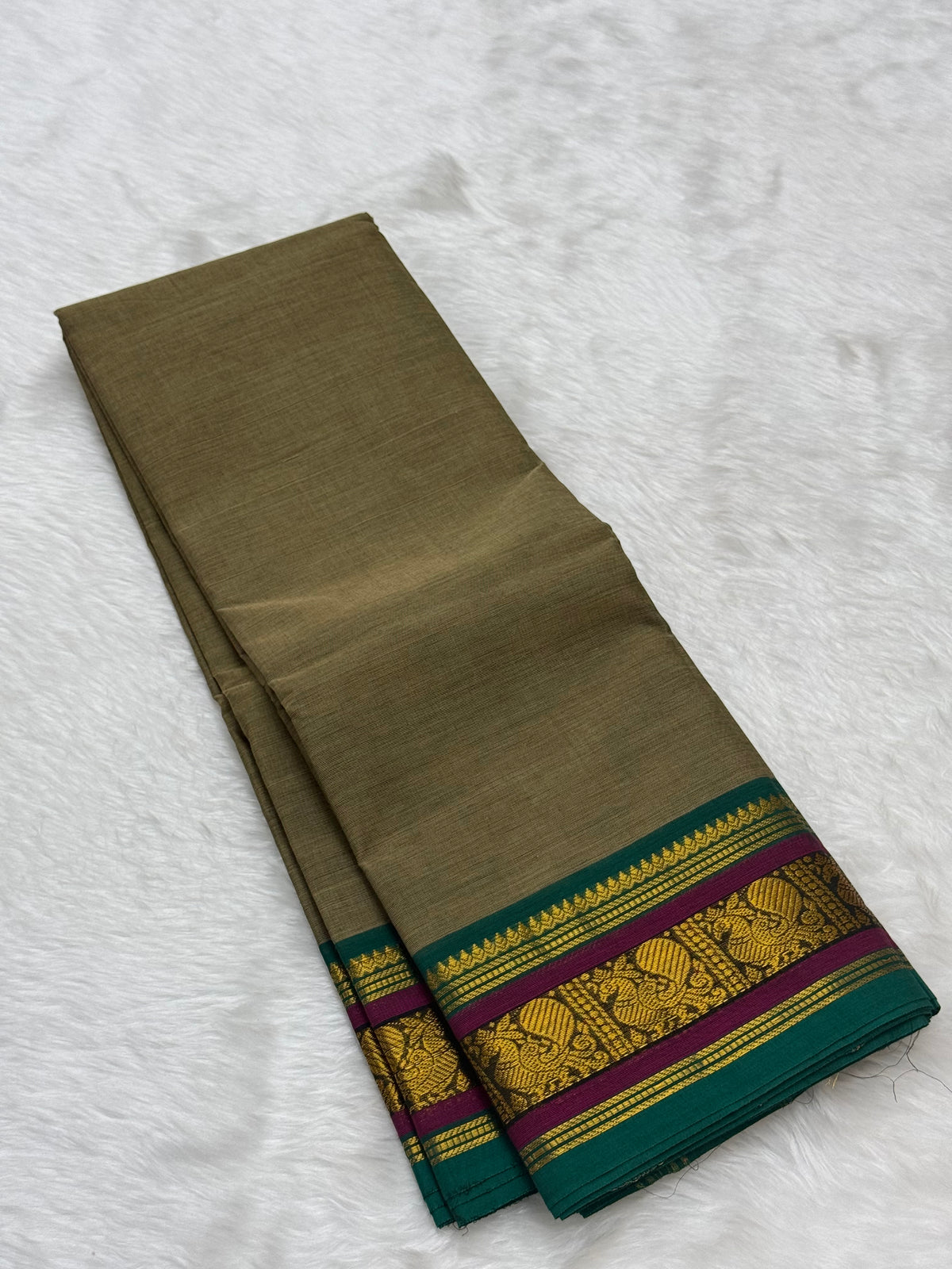 PURE KANCHI COTTON SAREES - KHAKI GREEN