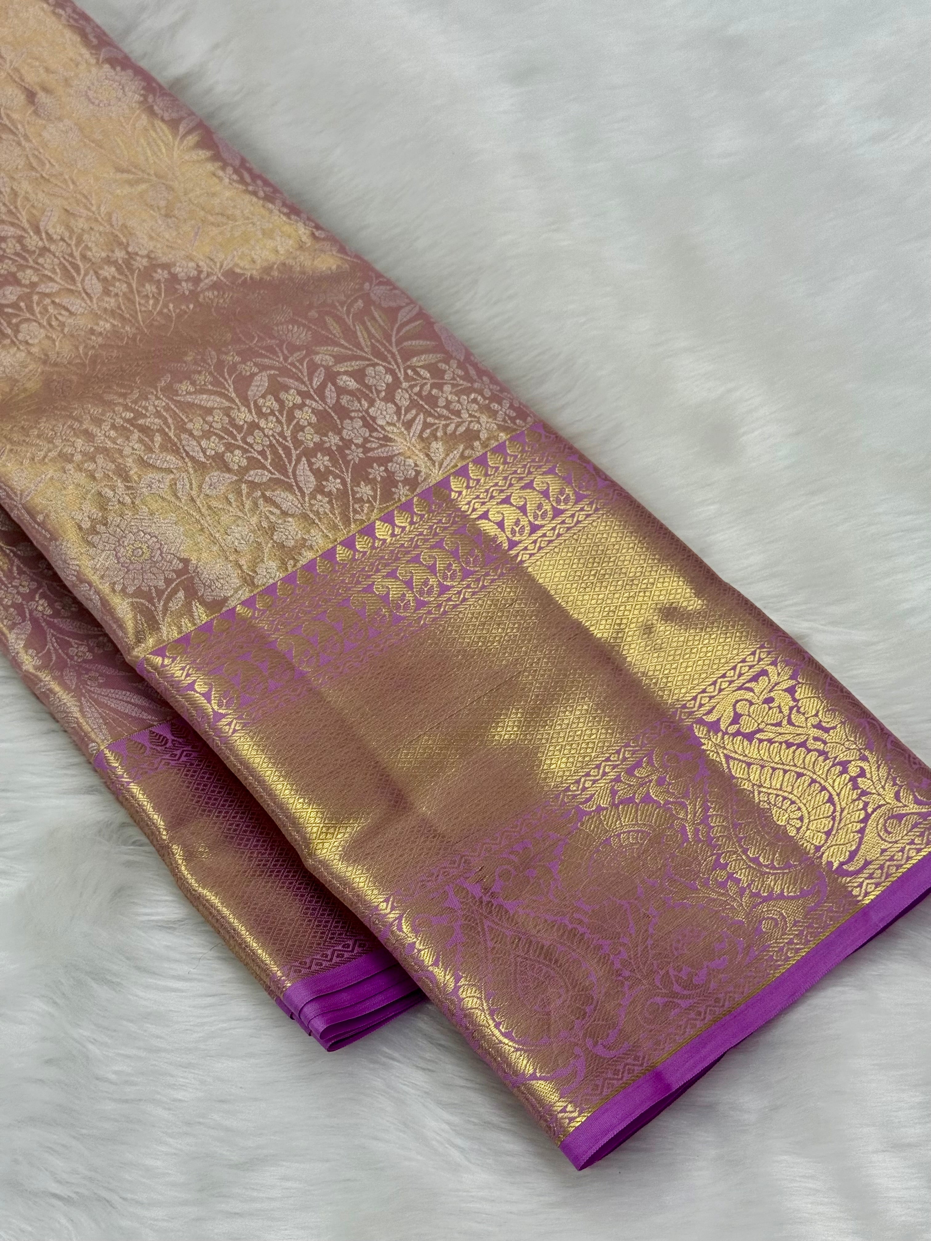 KANCHIPURAM PURE SILK SAREE | SILKMARK® CERTIFIED - GOLDEN LAVENDER (DUAL SHADE)