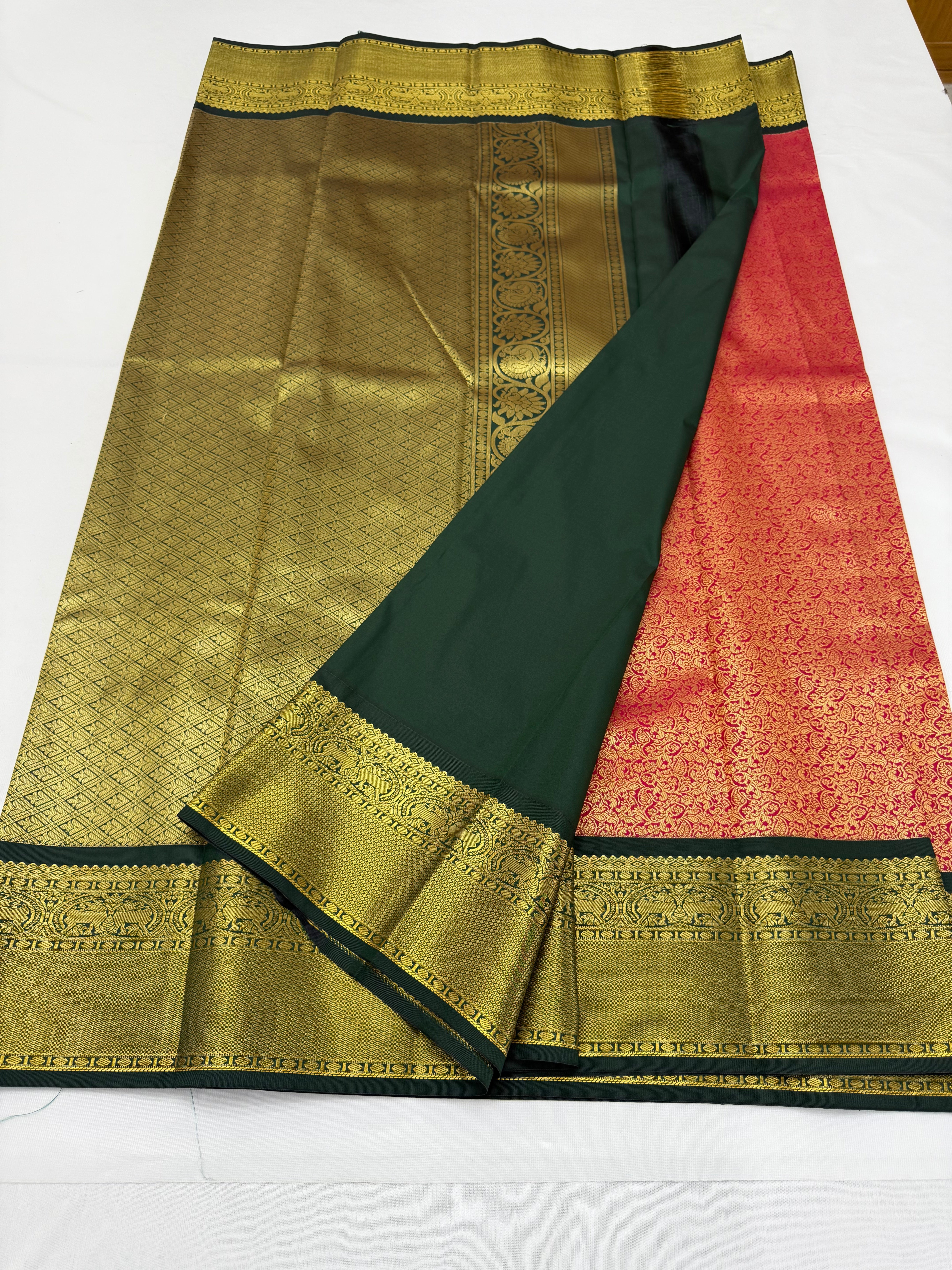 PREMIUM KANCHI BROCADE SILK SAREE - GOLDEN MAGENTA