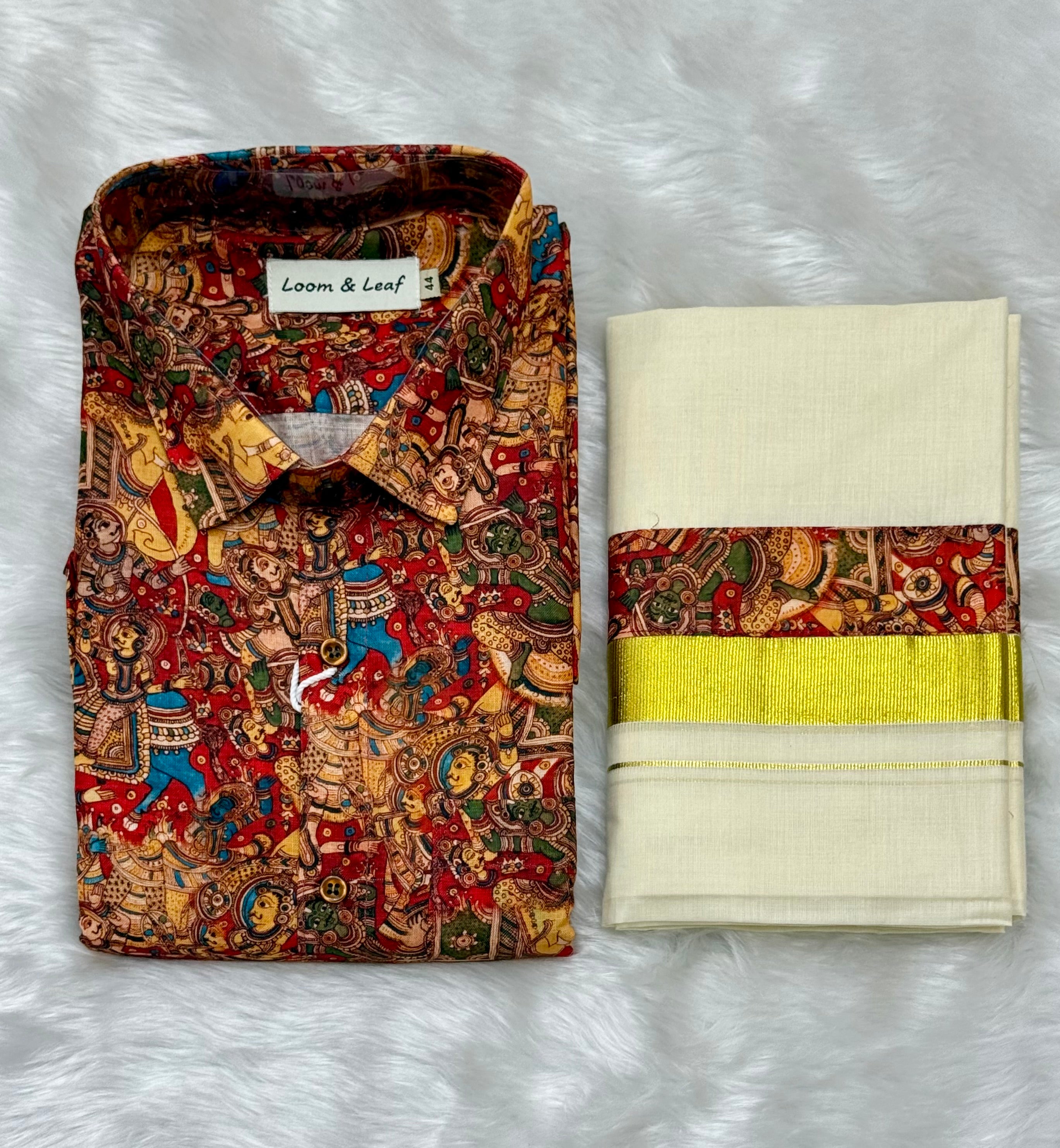 PREMIUM AJRAKH PRINTED SHIRT & MUNDU COMBO - MULTICOLOUR