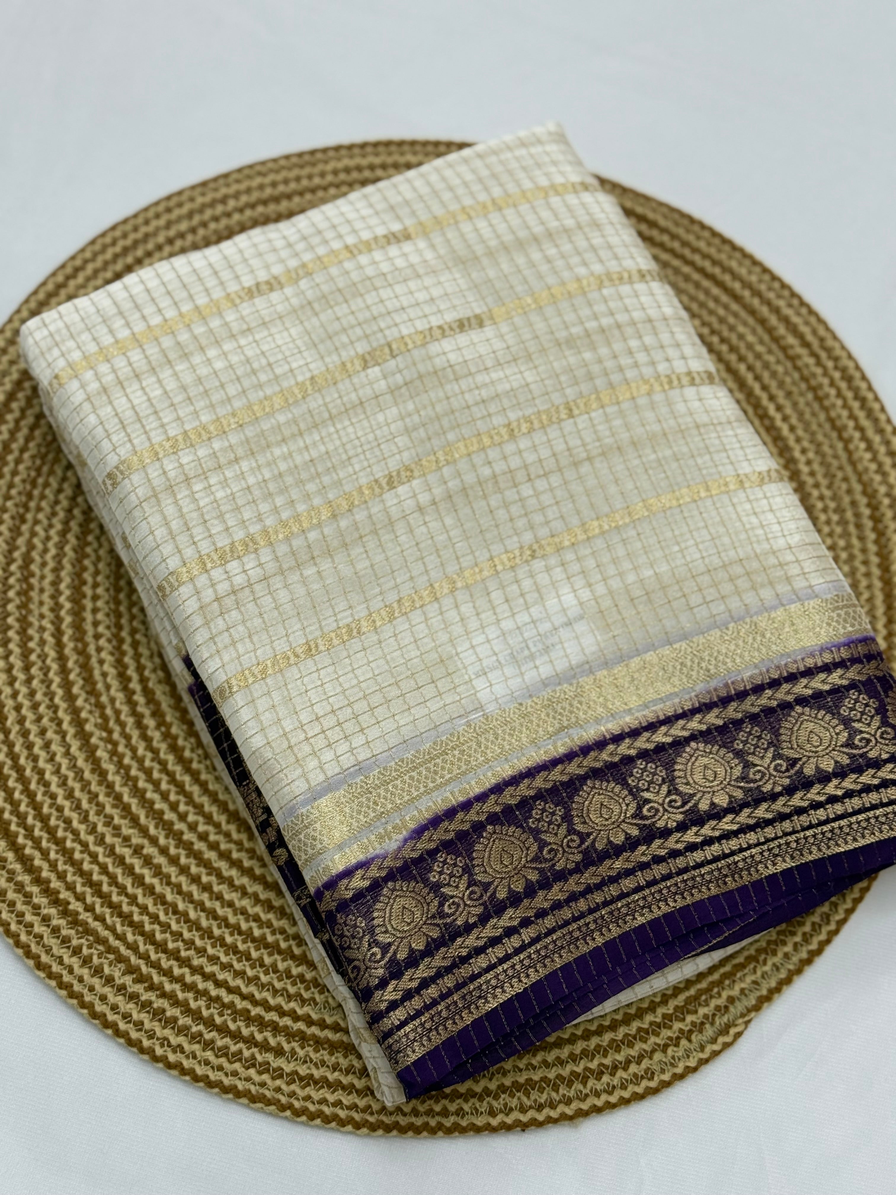 BEAUTIFUL SEMI CREPE SILK SAREE - OFFWHITE