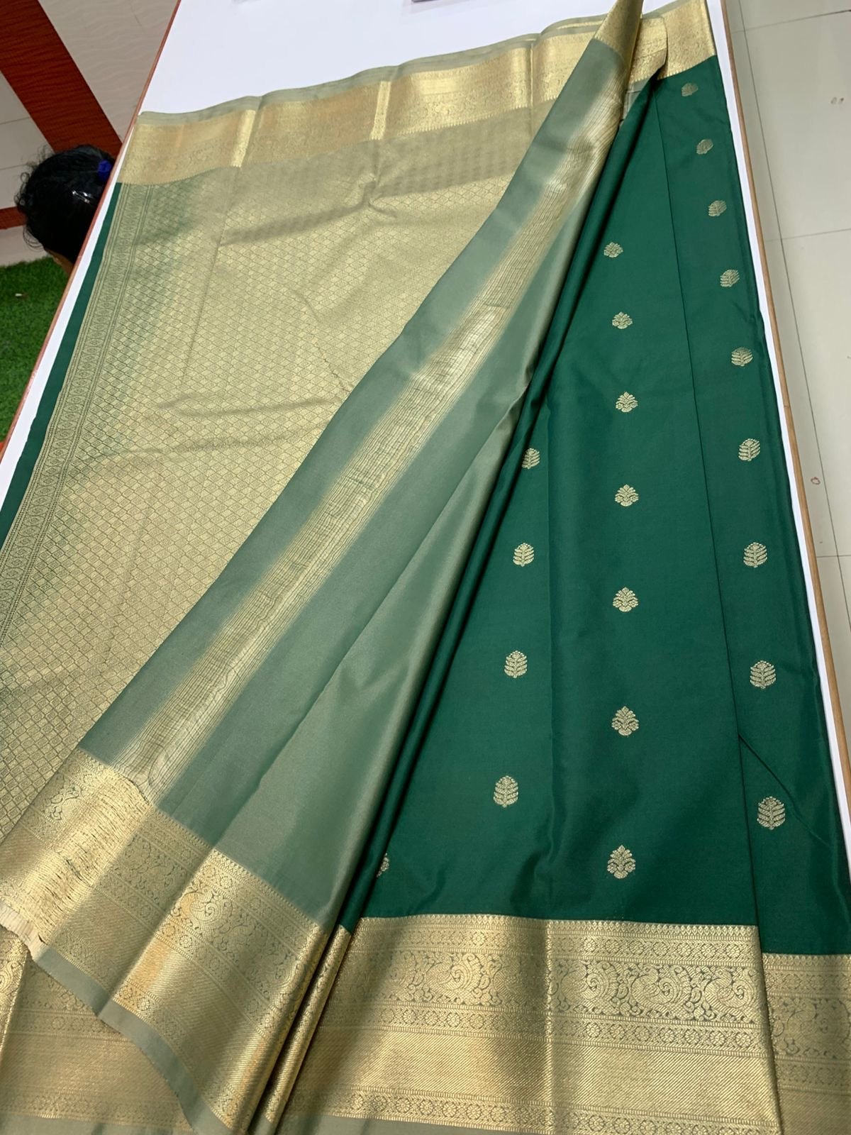 PREMIUM SEMI KANCHI SILK SAREE - SACRAMENTO GREEN