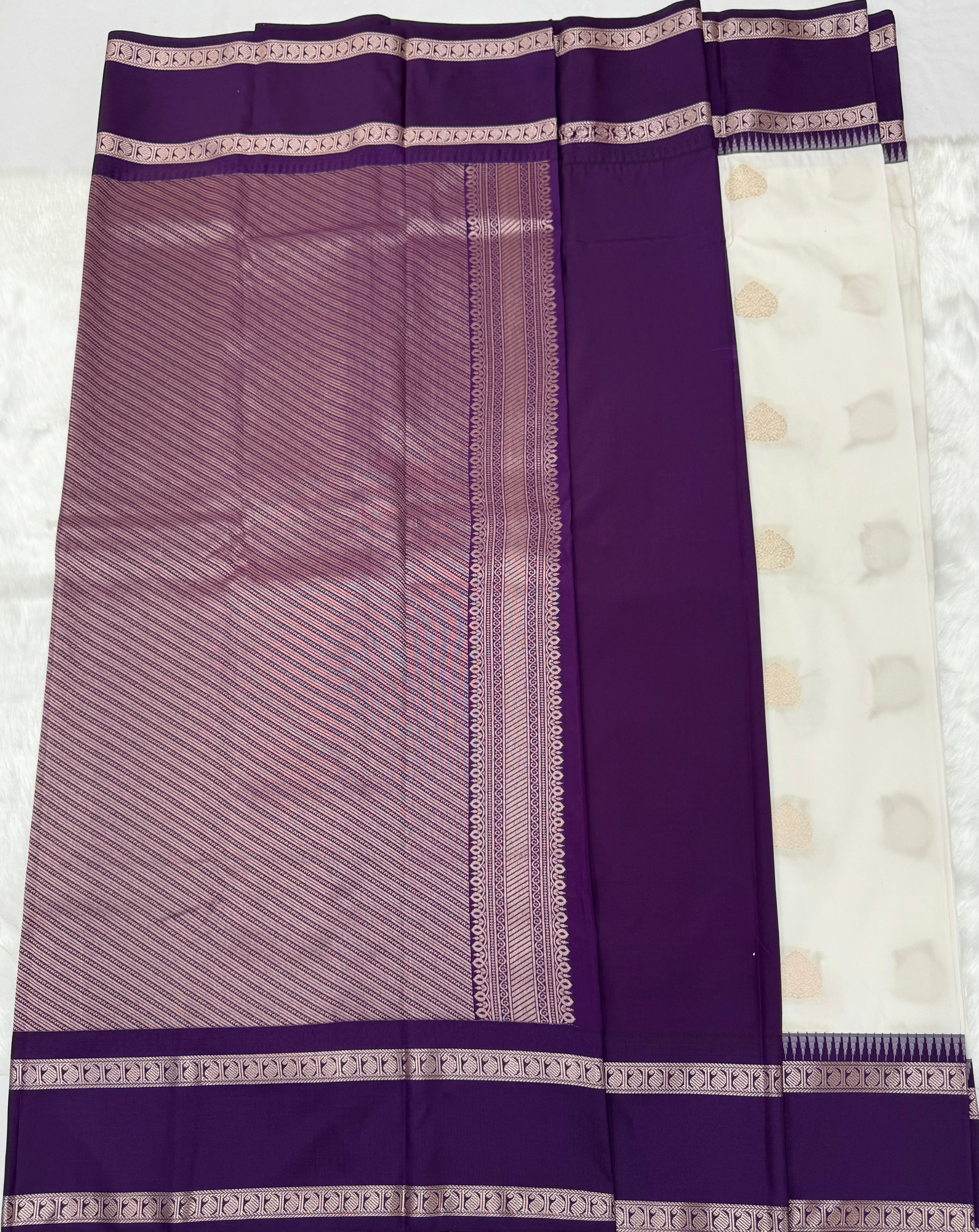 PREMIUM SEMI KANCHI SILK SAREE - WHITE