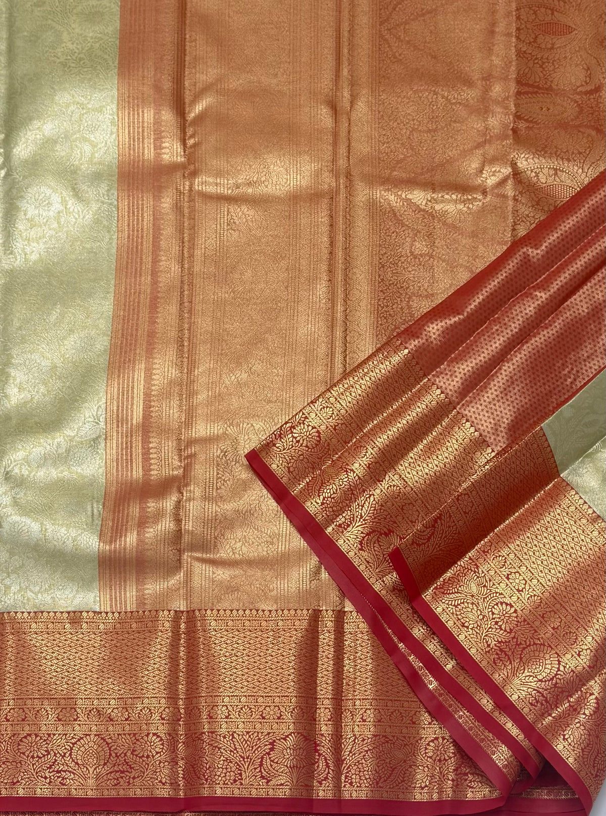 PREMIUM SEMI KANCHI TISSUE SILK SAREE - TEAGREEN GOLD
