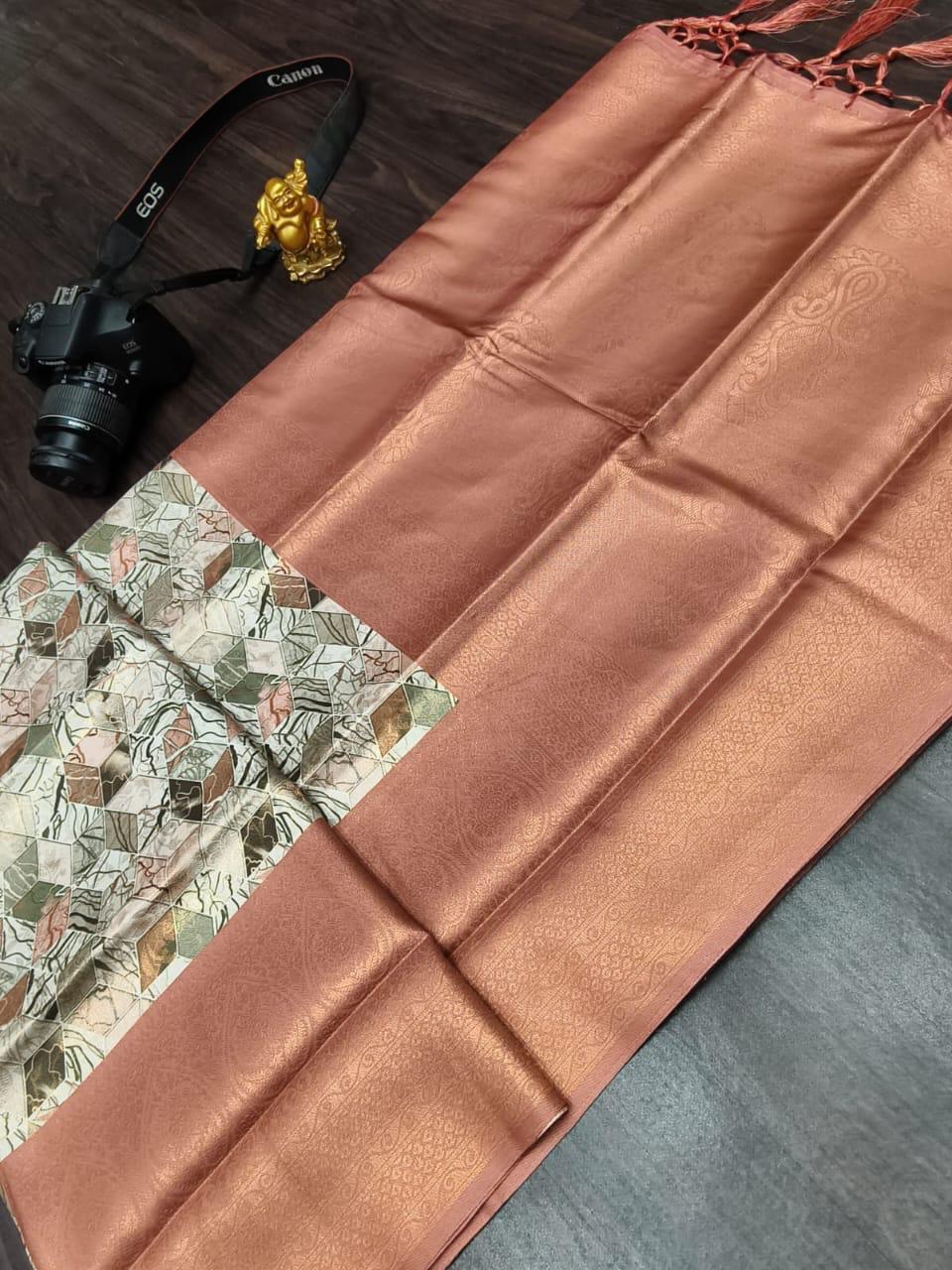 PREMIUM DIGITAL COPPER SOFTY SAREE - COPPER