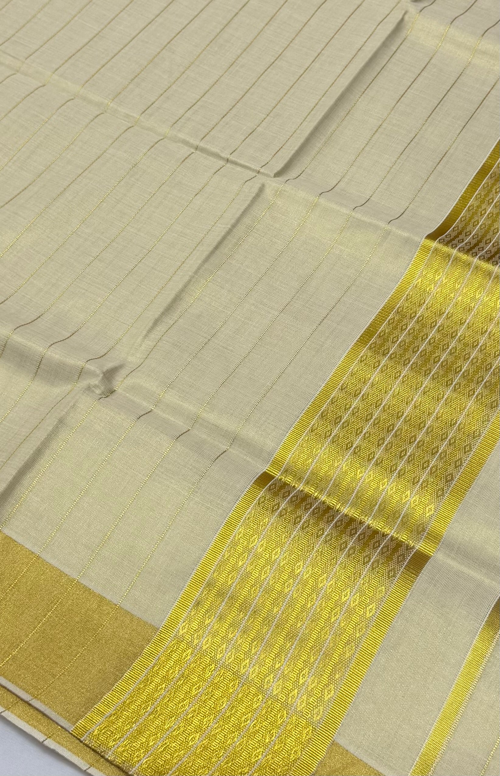 KERALA STRIPES KASAVU TISSUE SAREE - (GOLD,CREAM)