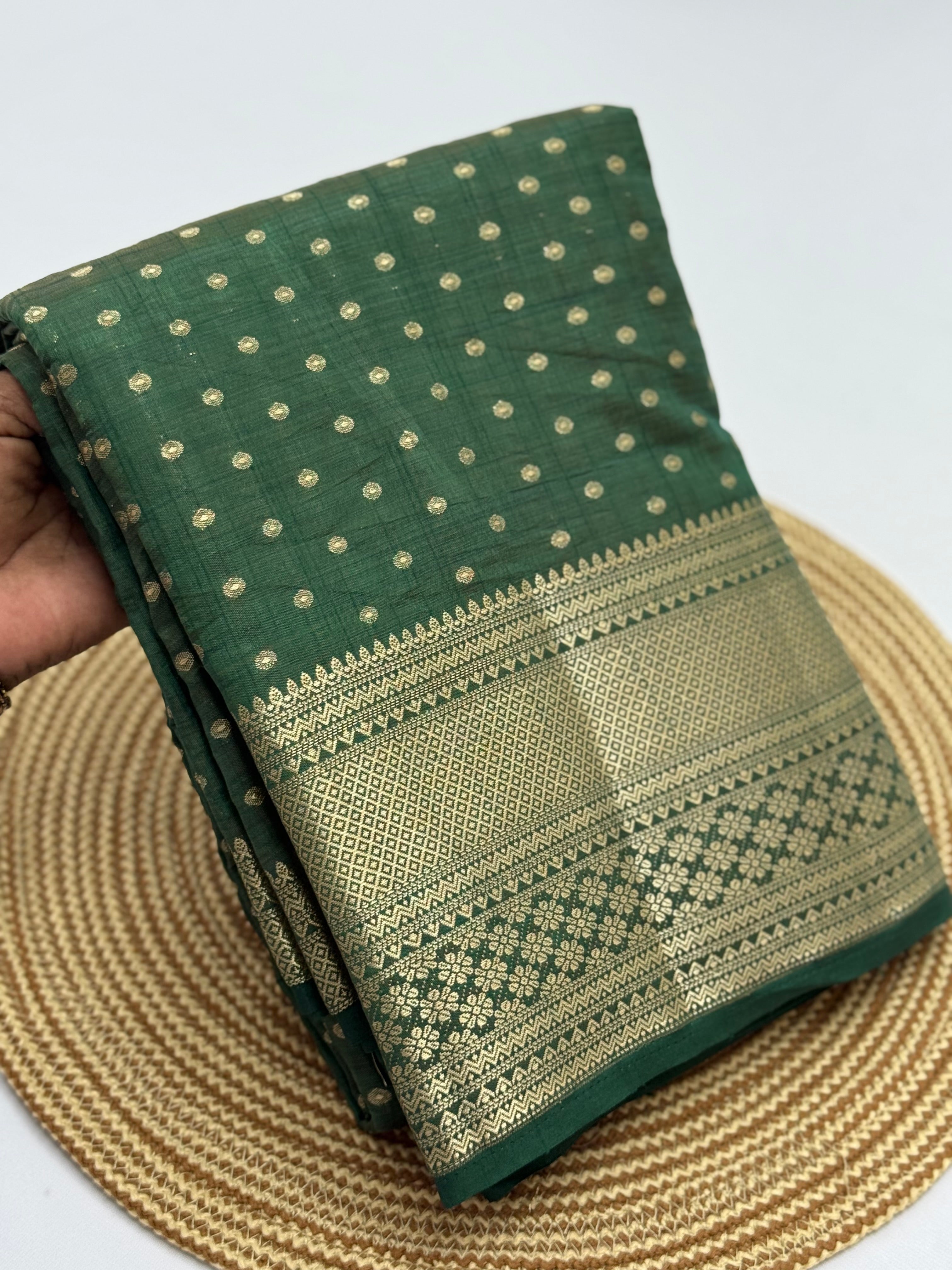 EXCLUSIVE TUSSAR SILK SAREE - PINE GREEN