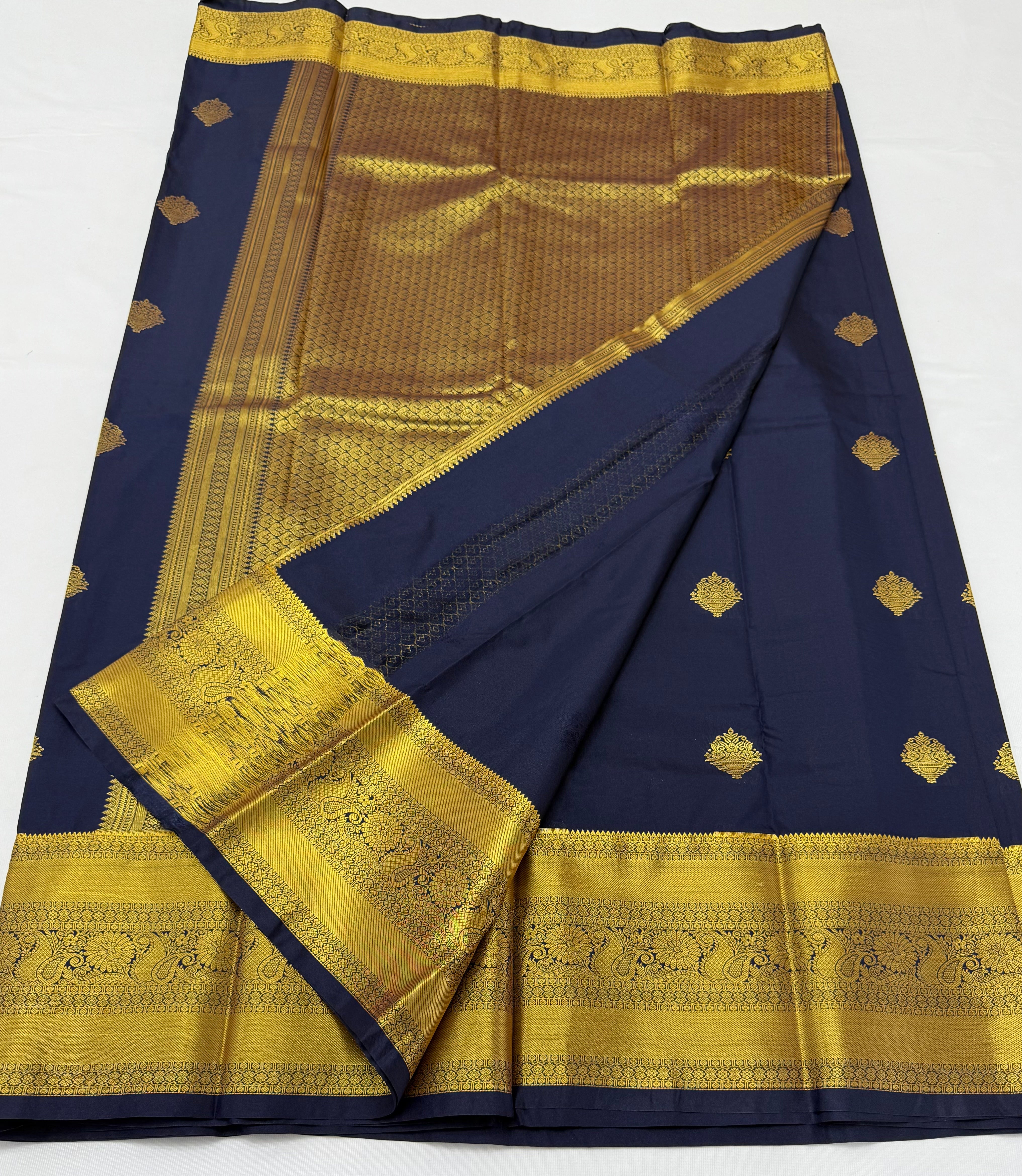 PREMIUM SEMI KANCHI SILK SAREE - NAVY BLUE