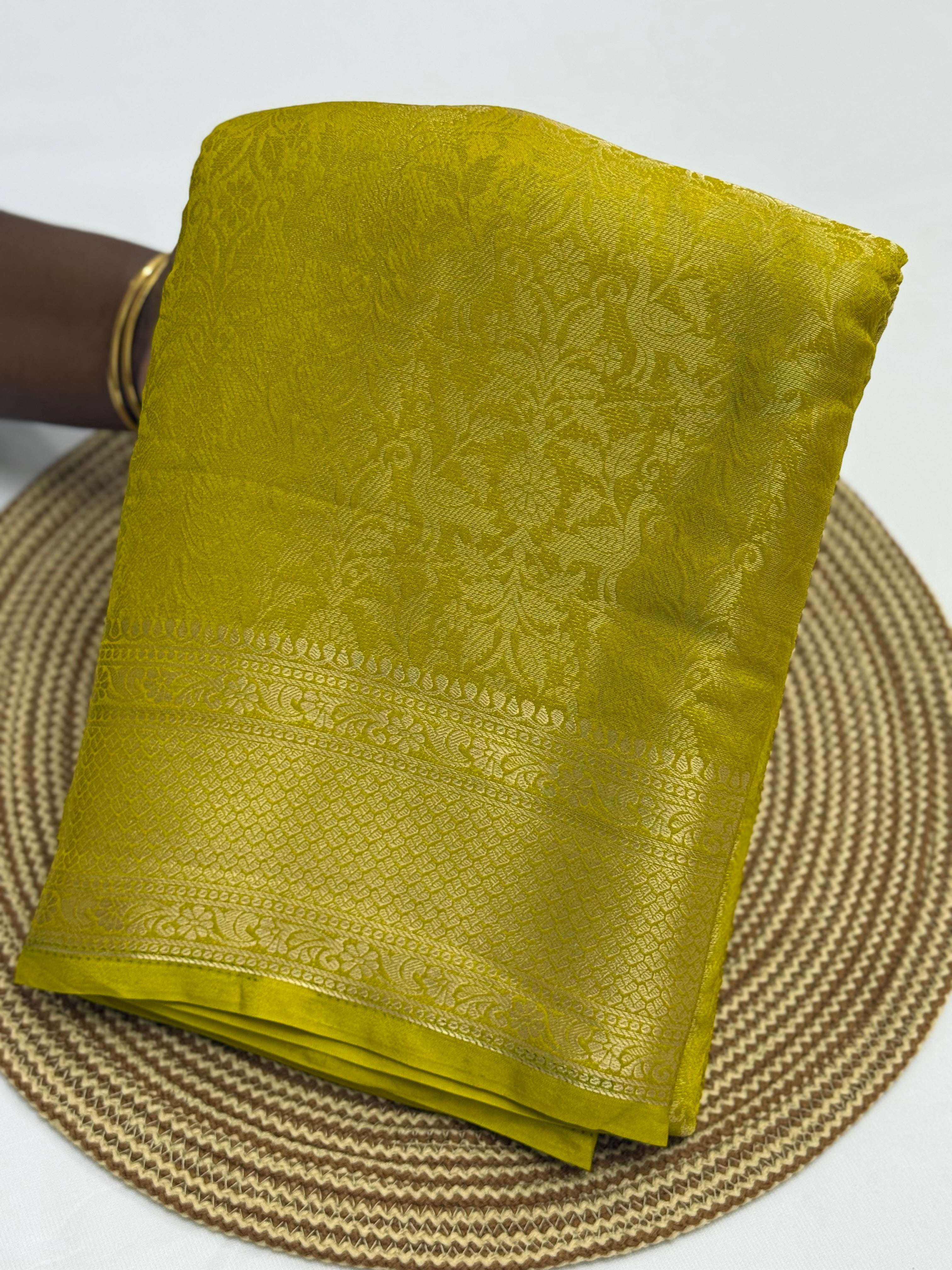 BEAUTIFUL SEMI BROCADE CREPE SILK SAREE - YELLOW