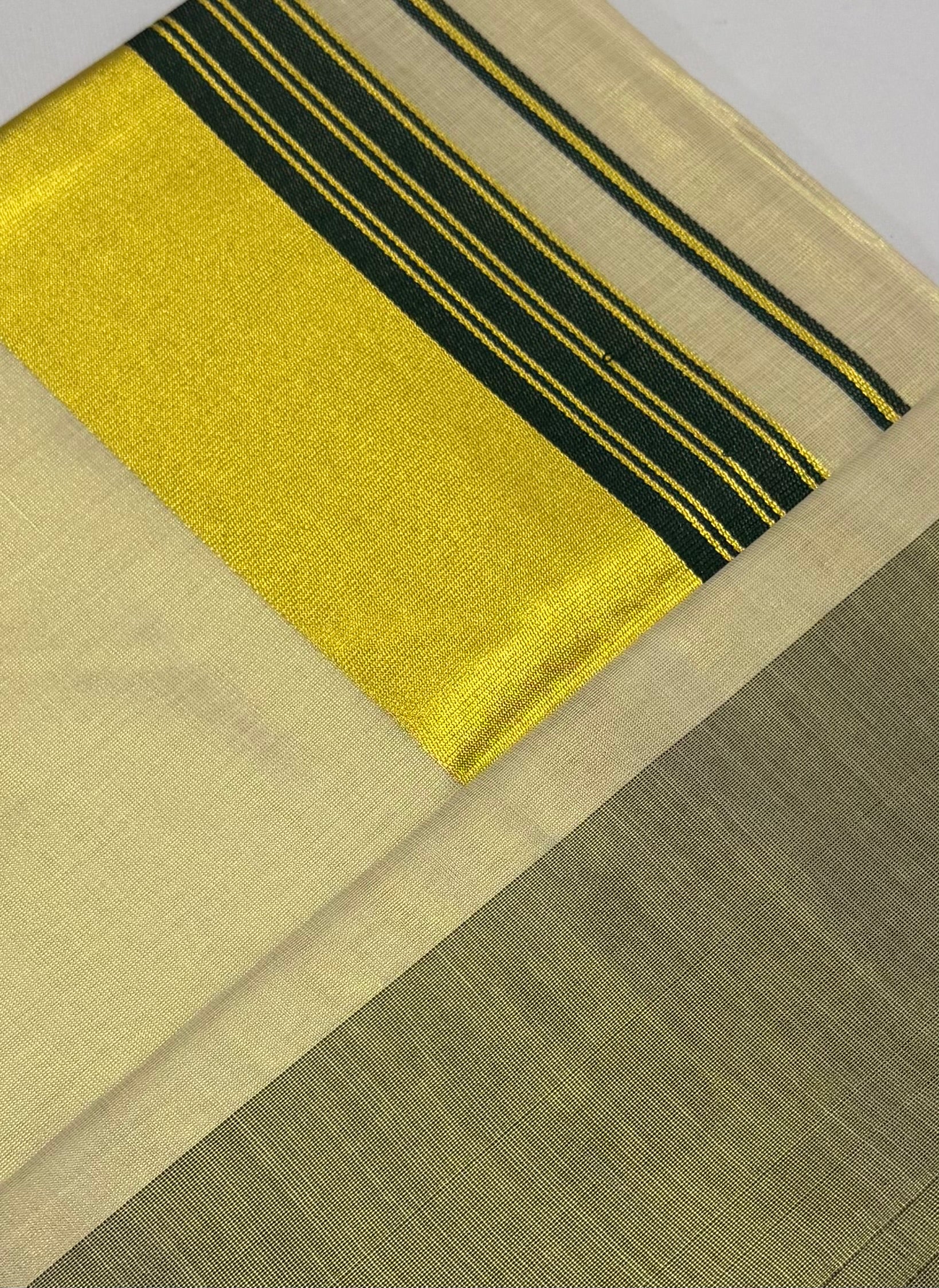 PREMIUM KERALA KASAVU TISSUE STRIPES SAREE - (CREAM,GOLD,GREEN