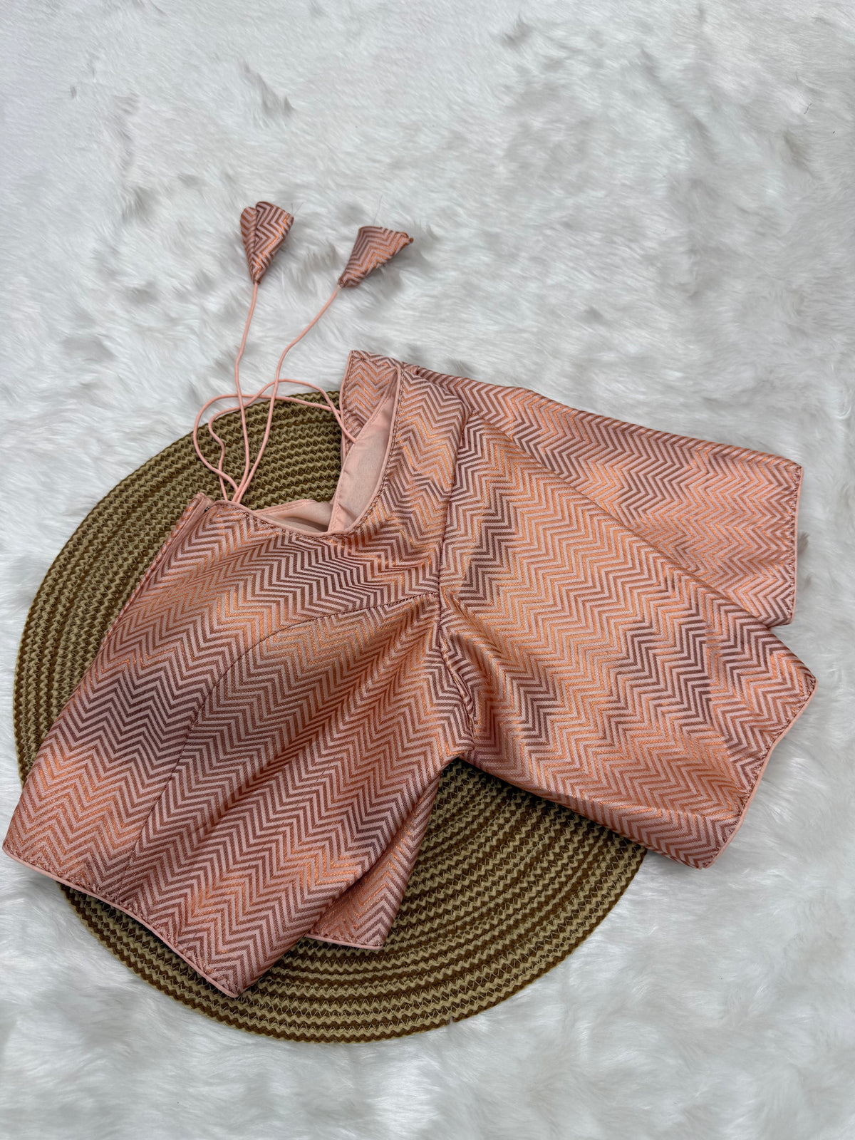 DESIGNER JACQUARD READY TO WEAR SAREE BLOUSE - ROSE GOLD